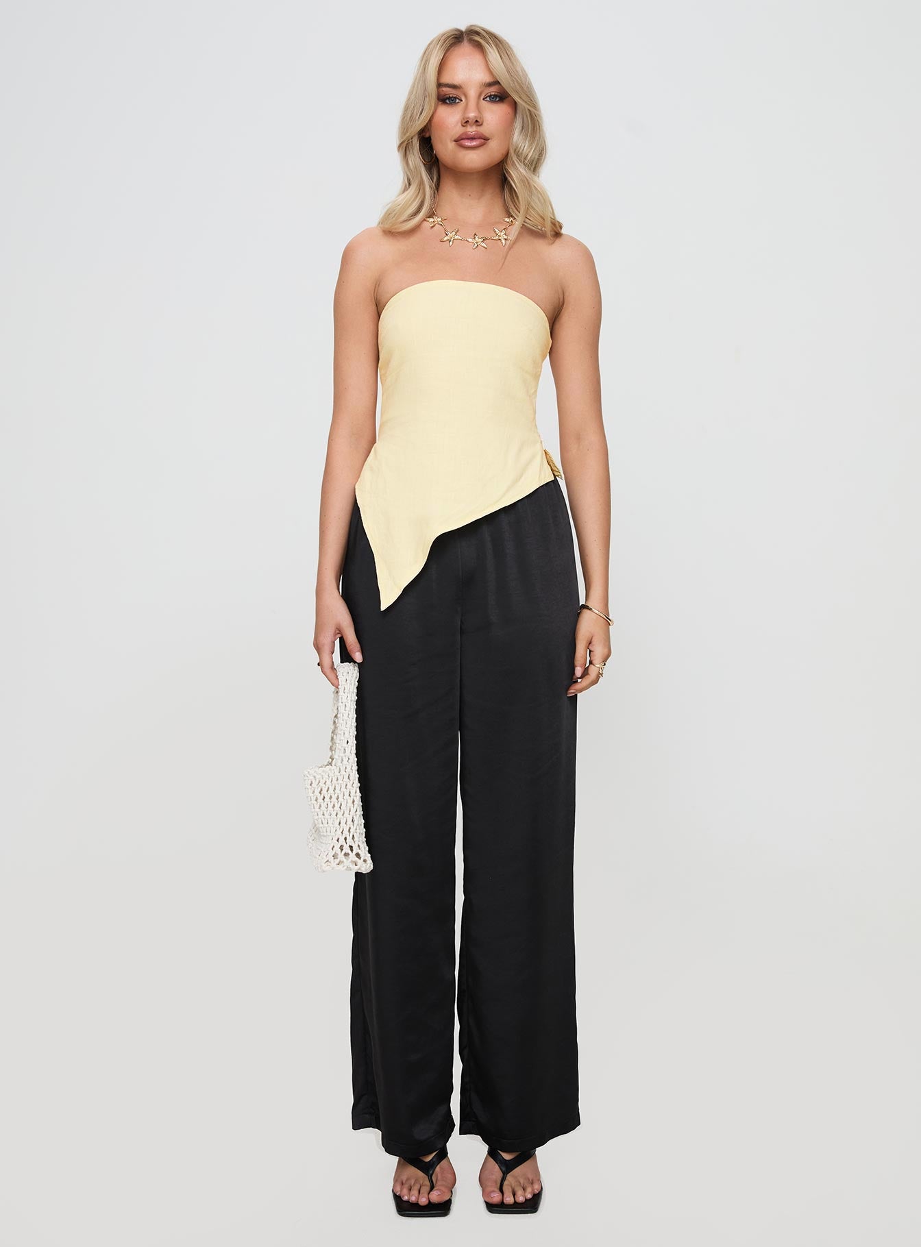 Birdie Asymmetric Linen Blend Top Lemon、mySite、solidvoid