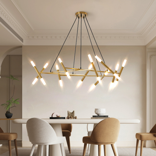 41" White & Golden Modern Chandelier Light Fixture, Branch Design with Frosted Tubes, Black Cords, Adjustable Height Pendant Light for Dining Room, Living Room, or Kitchen Island (Bulb Not Included)、、eastwooduniform