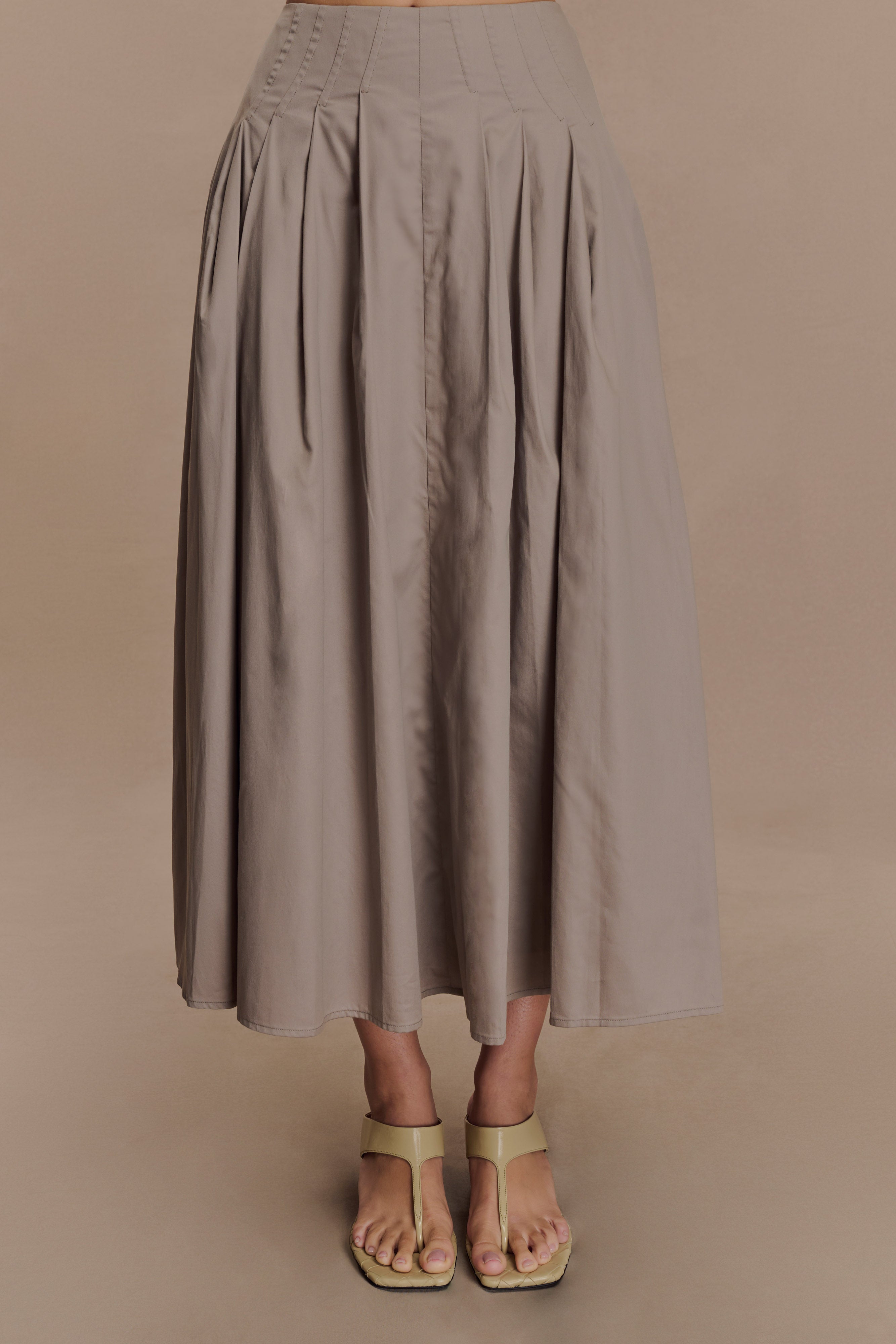 Mae A-Line Midi Skirt - Pebble Brown、mySite、solidvoid