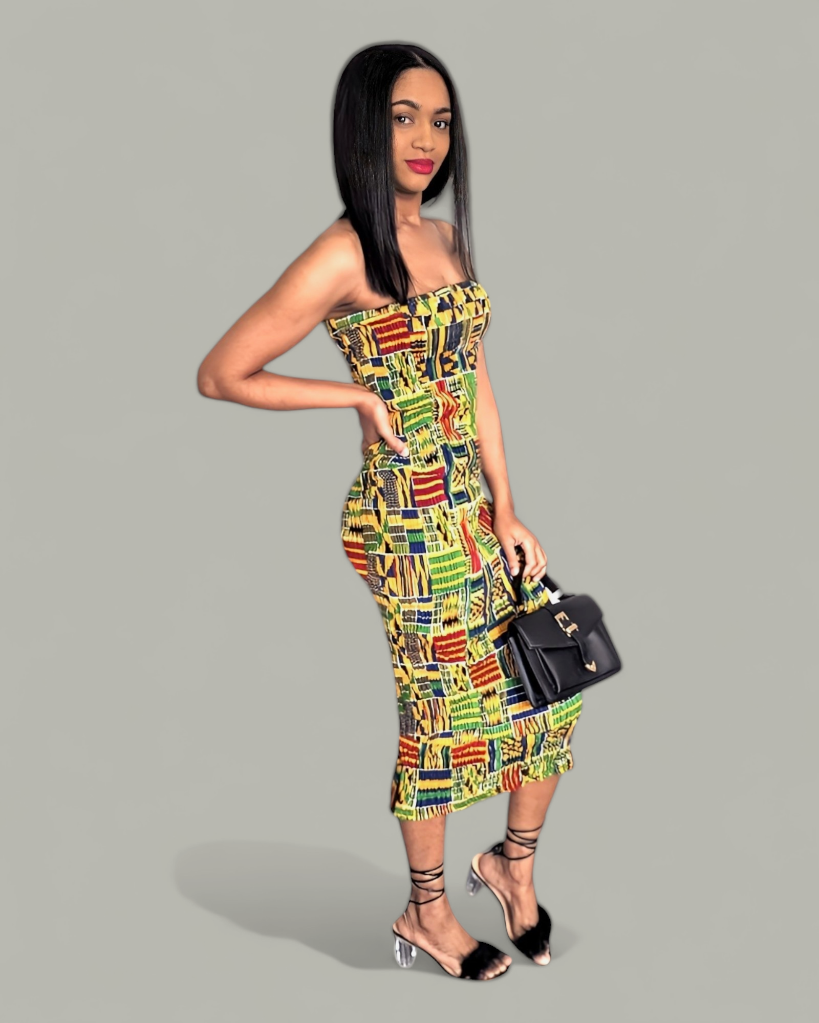 Dupsie's Asantewaah Majesty African print Kente strapless dress with slit-DP4075SD、mySite、solidvoid