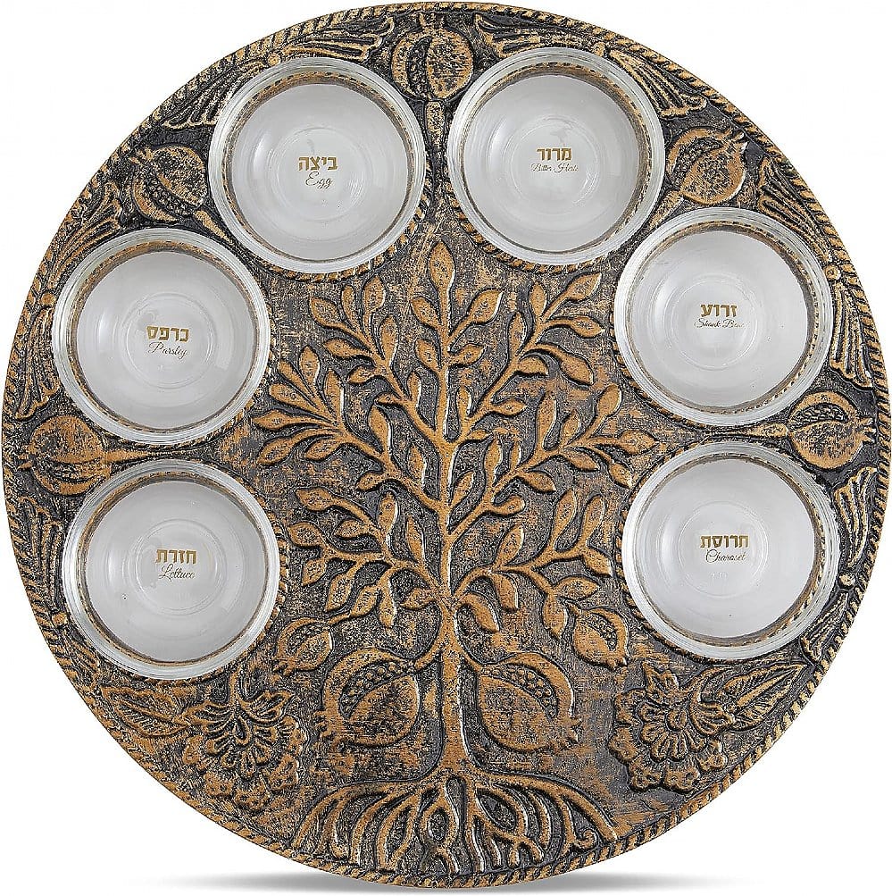 Vintage-Style Tree of Life & Pomegranates Seder Plate - Gold、mySite、topwebapps