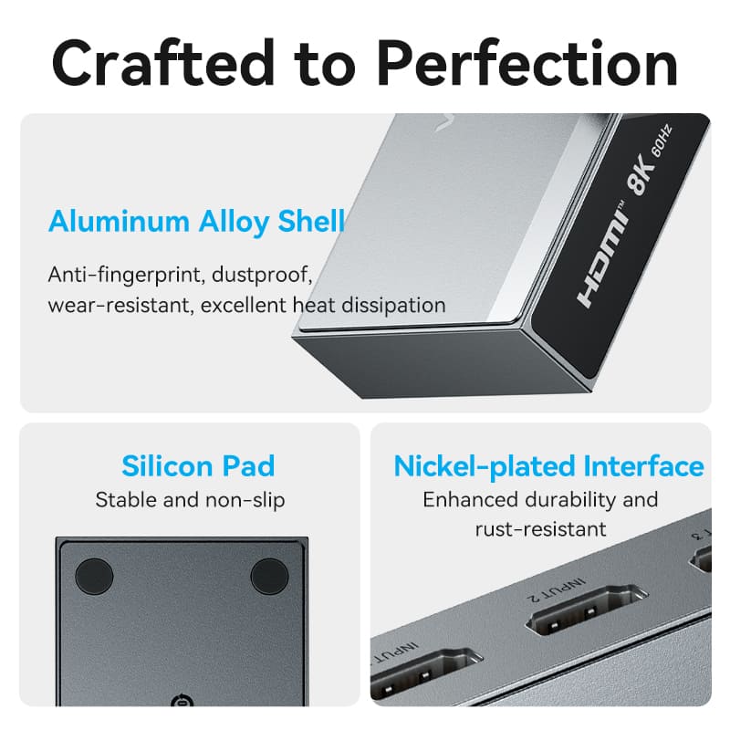 Vention 3 In 1 Out 8K HDMI Switcher Gray Aluminium Alloy Type、mySite、fannypackpong
