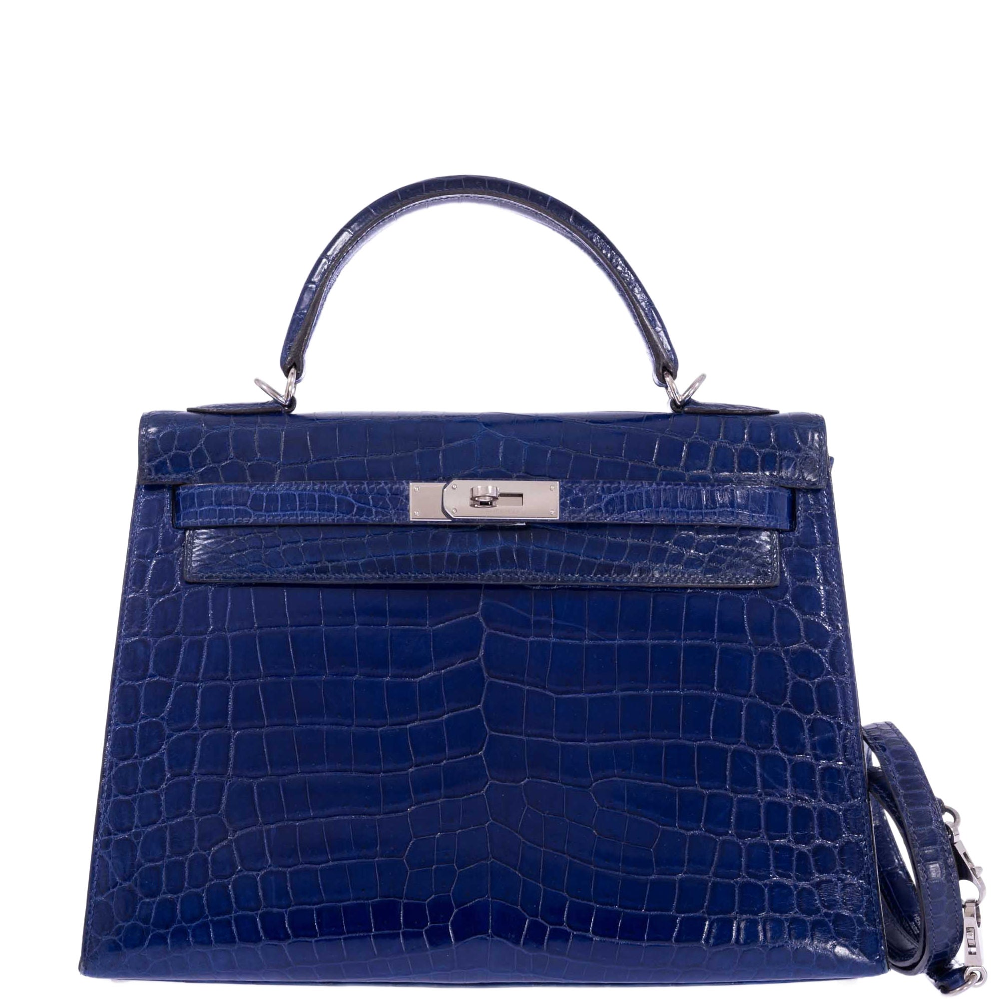 Hermès Kelly 32 Sellier Blue Electric Shiny Porosus Crocodile Palladium Hardware、mySite、garminoutage.com