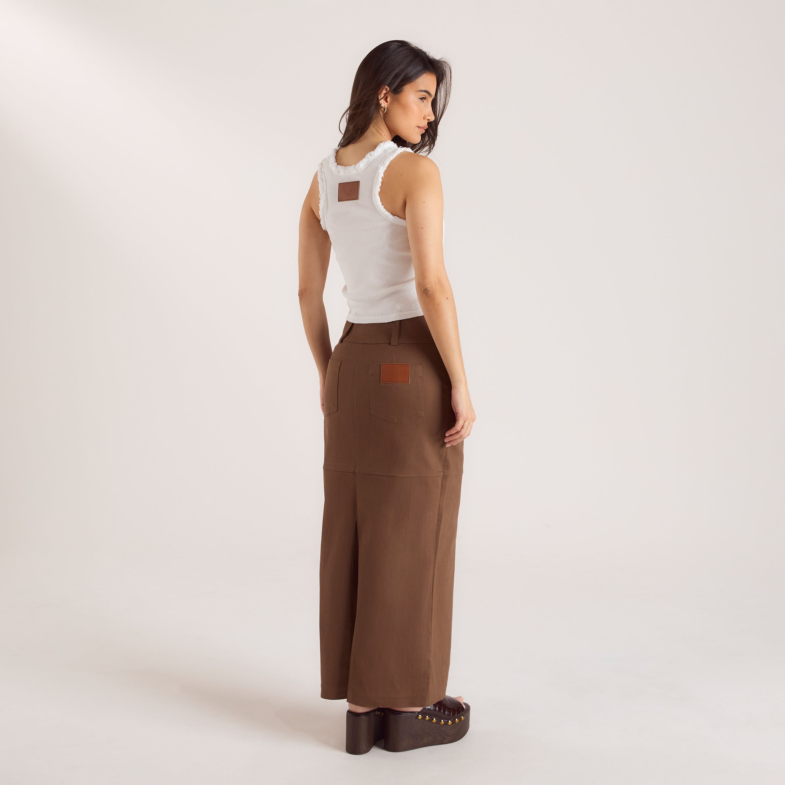 Double Button Woven Maxi Skirt - Chocolate、mySite、bengalsvssteelers