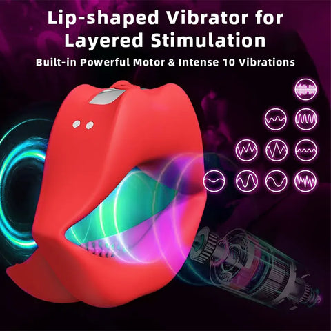 Lust Lips Clitoral Vibrating Penis Ring for Couples