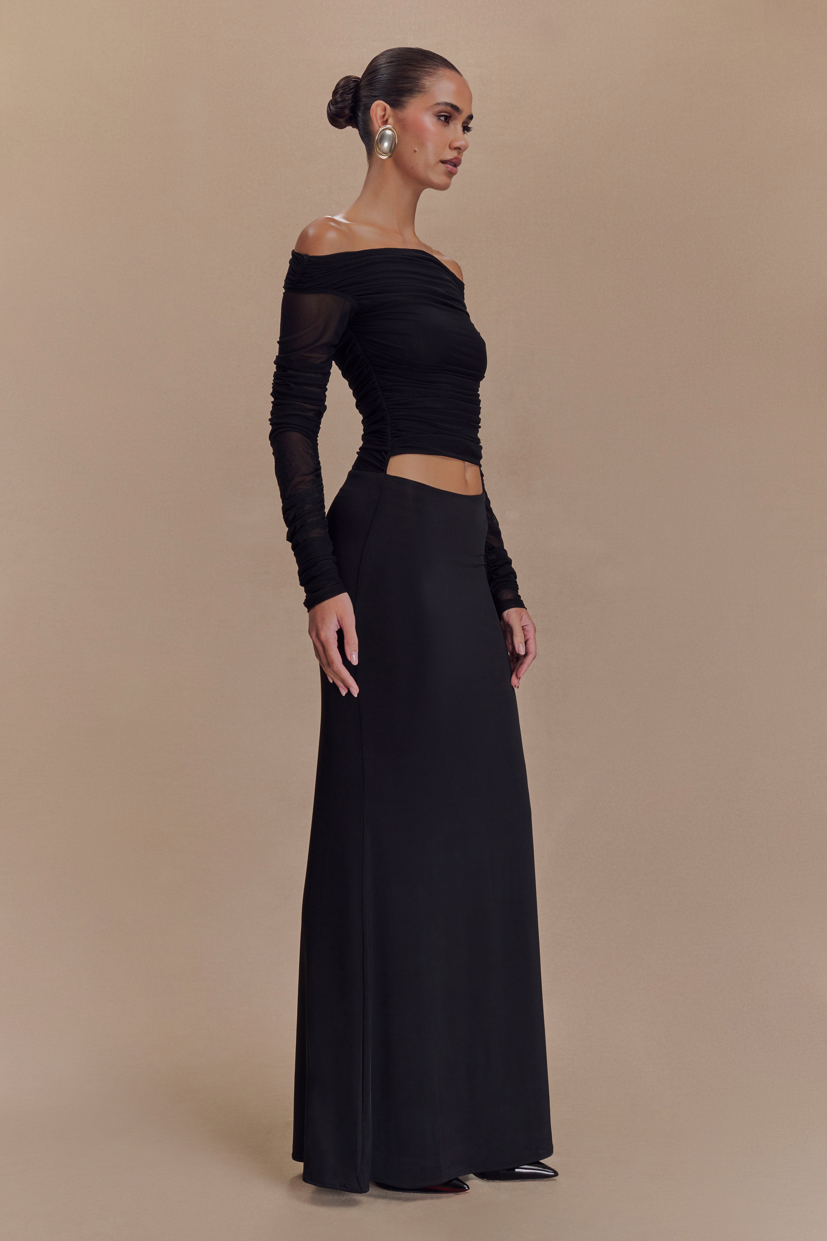 Darla Mesh And Slinky Off Shoulder Maxi Dress - Black、mySite、solidvoid