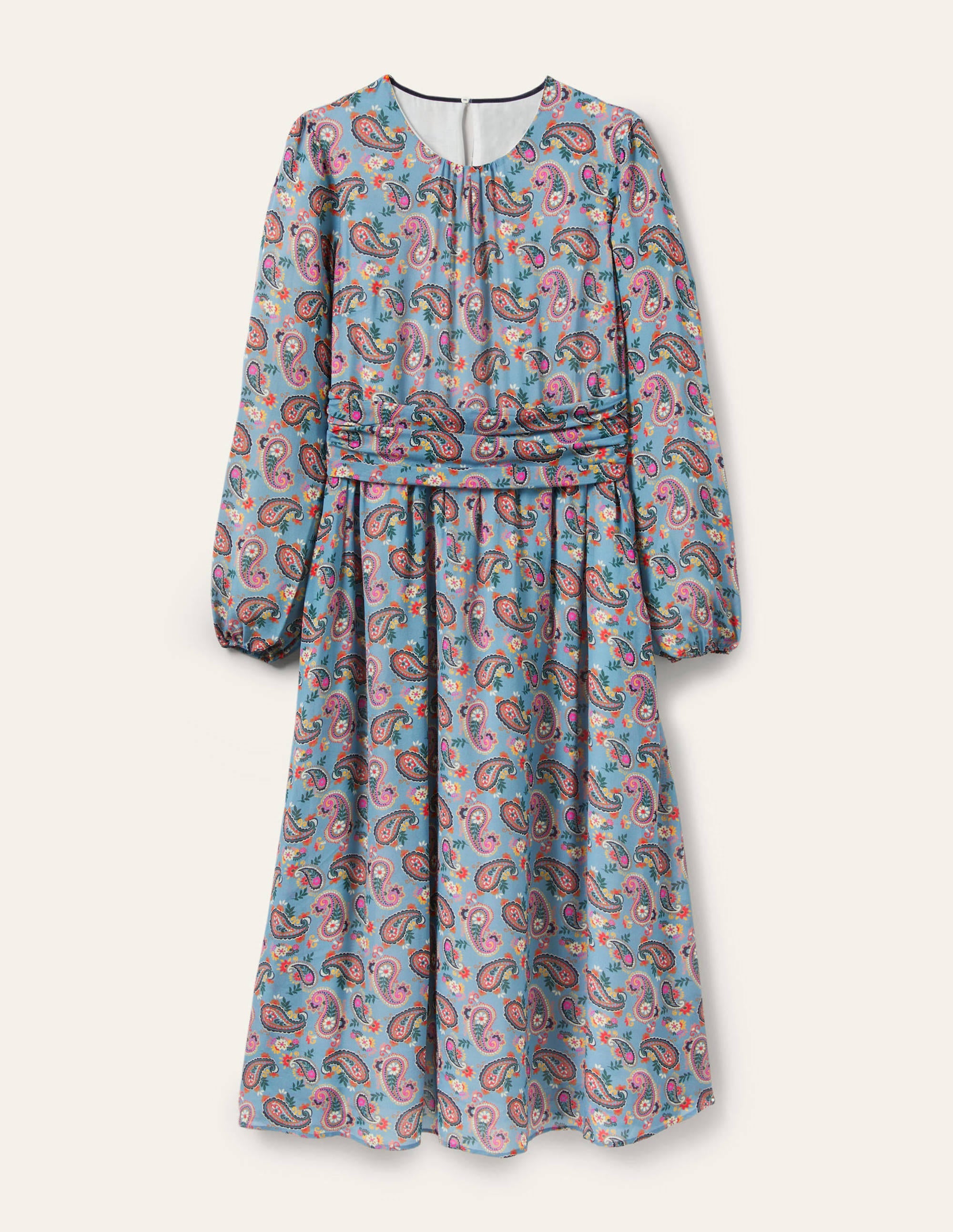  Ruched Waist Midi Dress-Dusty Blue, Paisley Bloom、mySite、ashleygrahame