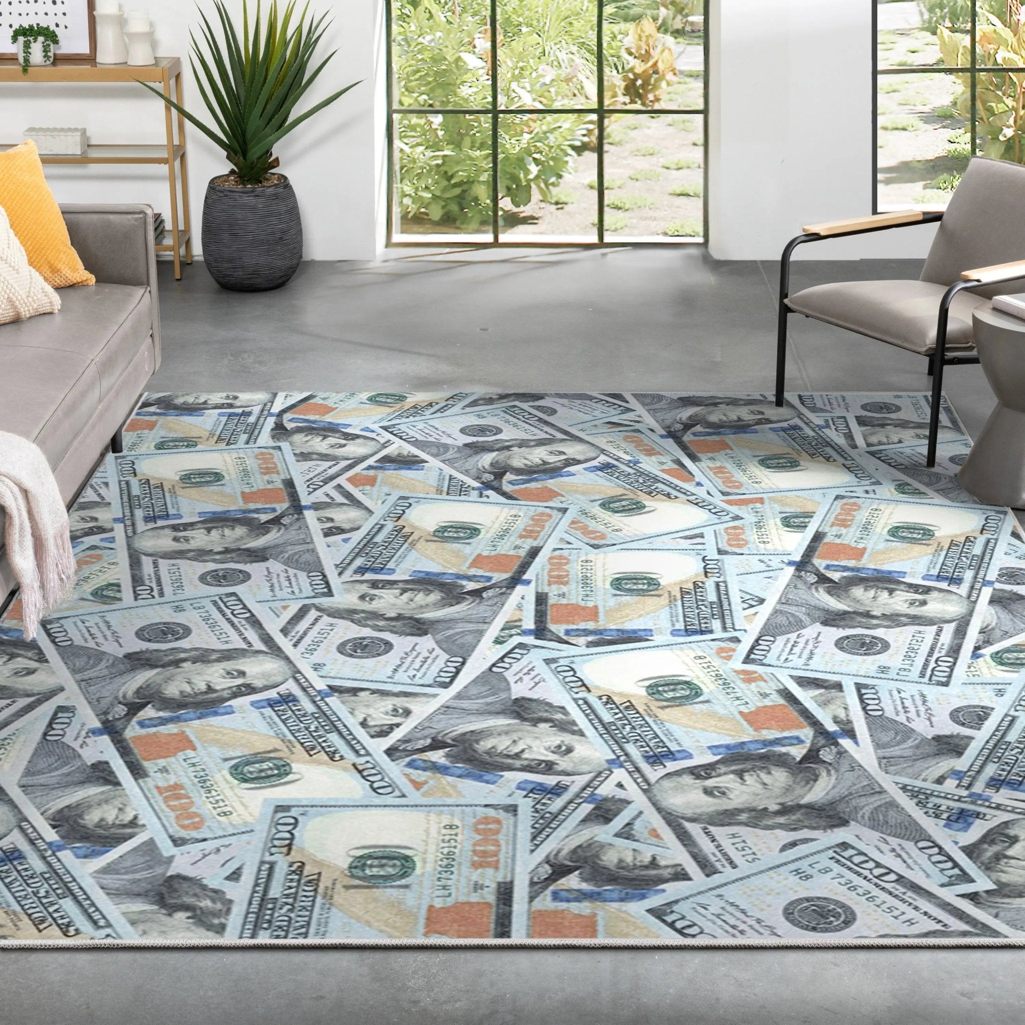 New Hundred Dollar Bill Stacked Green Blue Area Flat-Weave Rug、mySite、gigharbornorthrealestate