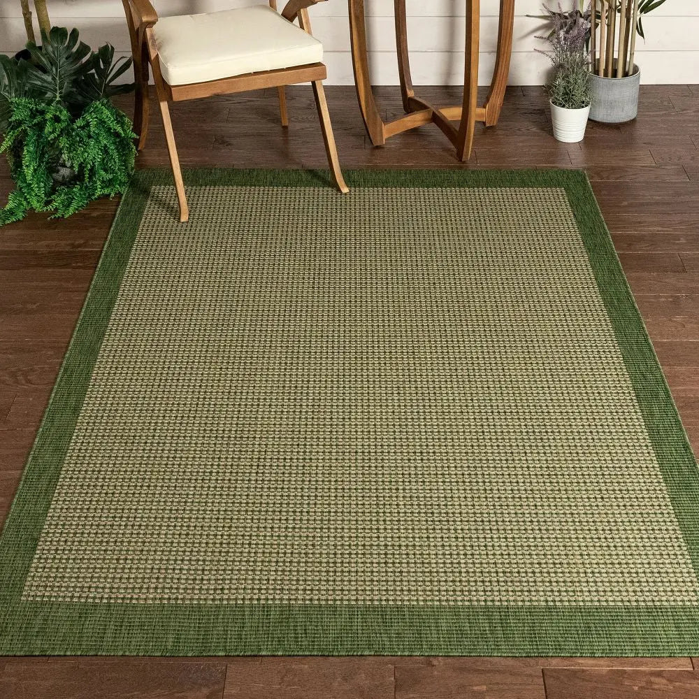 Odin Solid & Striped Border Indoor Outdoor Green Flatweave Rug、mySite、gigharbornorthrealestate