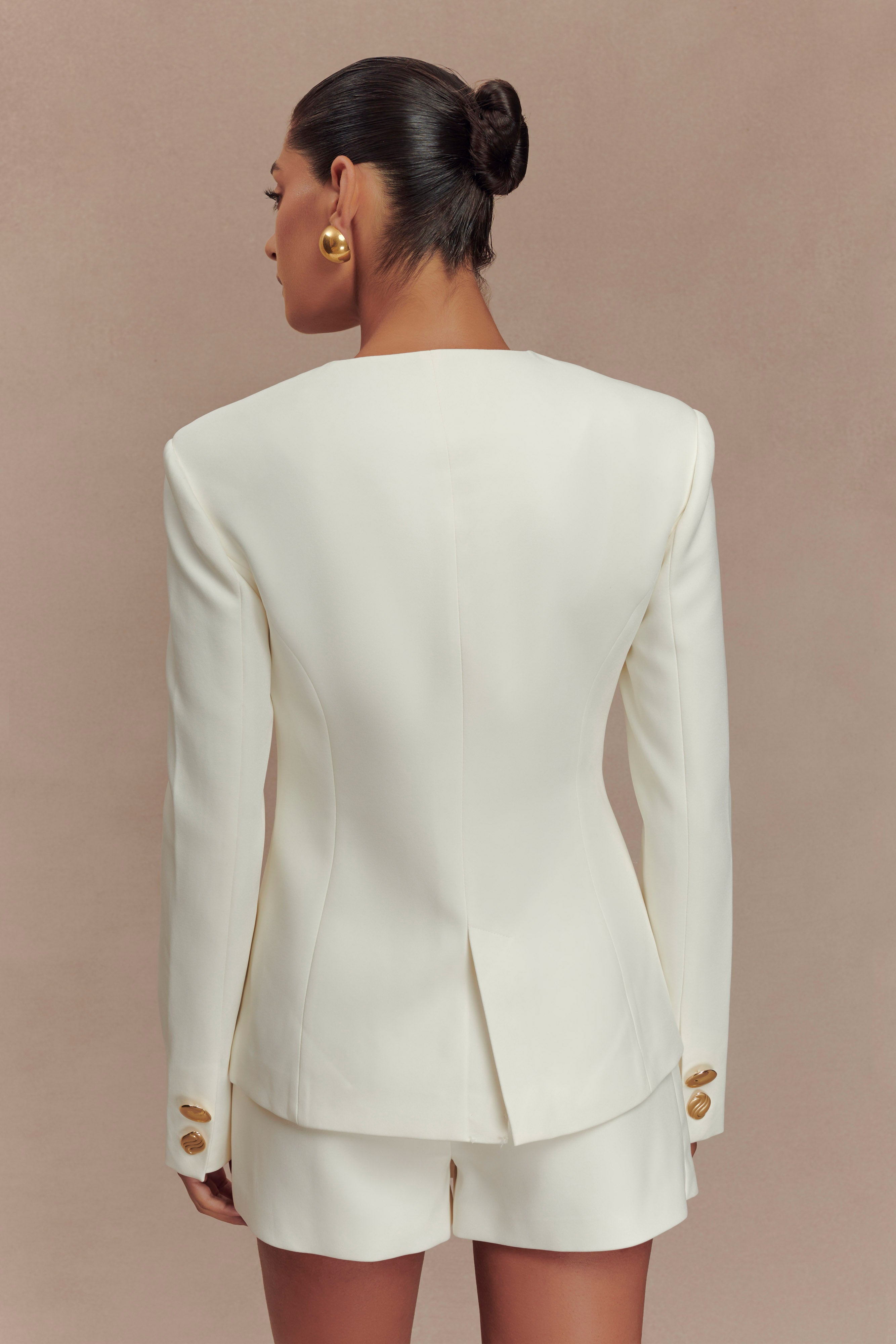 Asia Mixed Button Blazer - Ivory、mySite、solidvoid