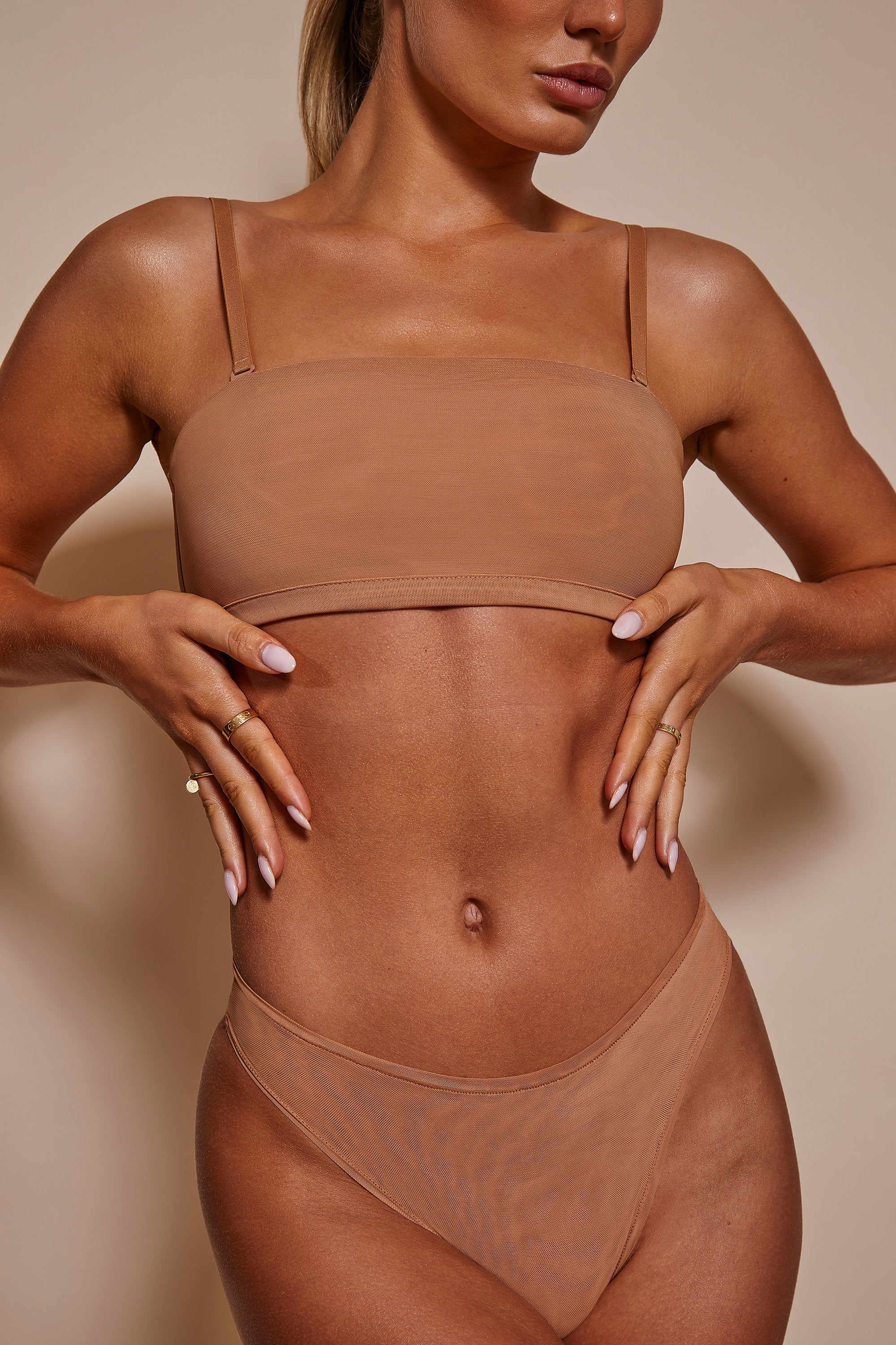 Soft Mesh Bandeau Bra in Honey、mySite、solidvoid