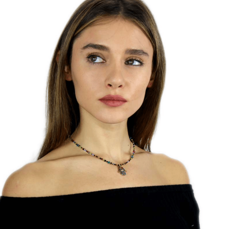 Dark Multi-Bright Hamsa Necklace by Michal Golan、mySite、topwebapps