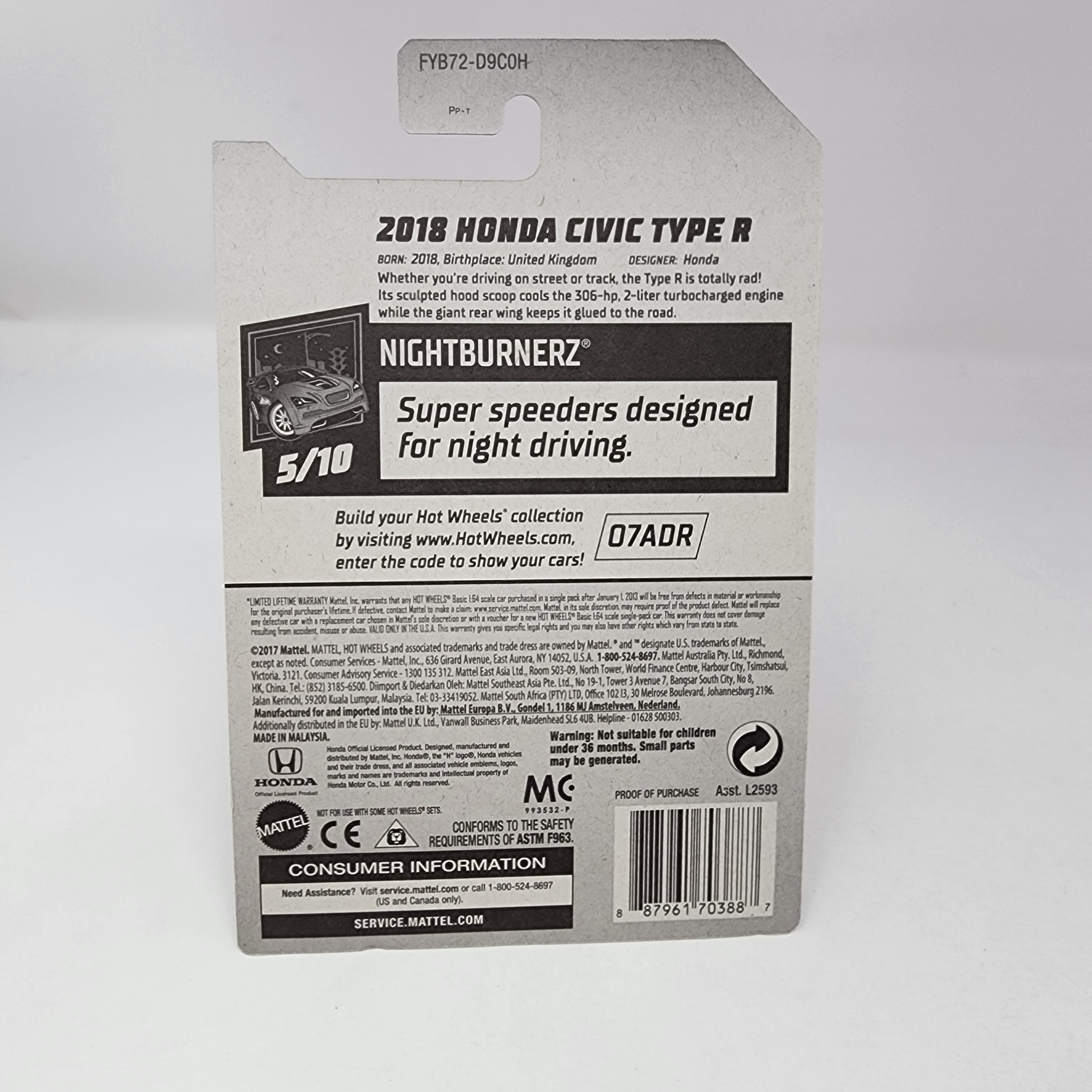 2018 Honda Civic Type R #171 * RED * Hot Wheels 2019、mySite、hgirdovlk