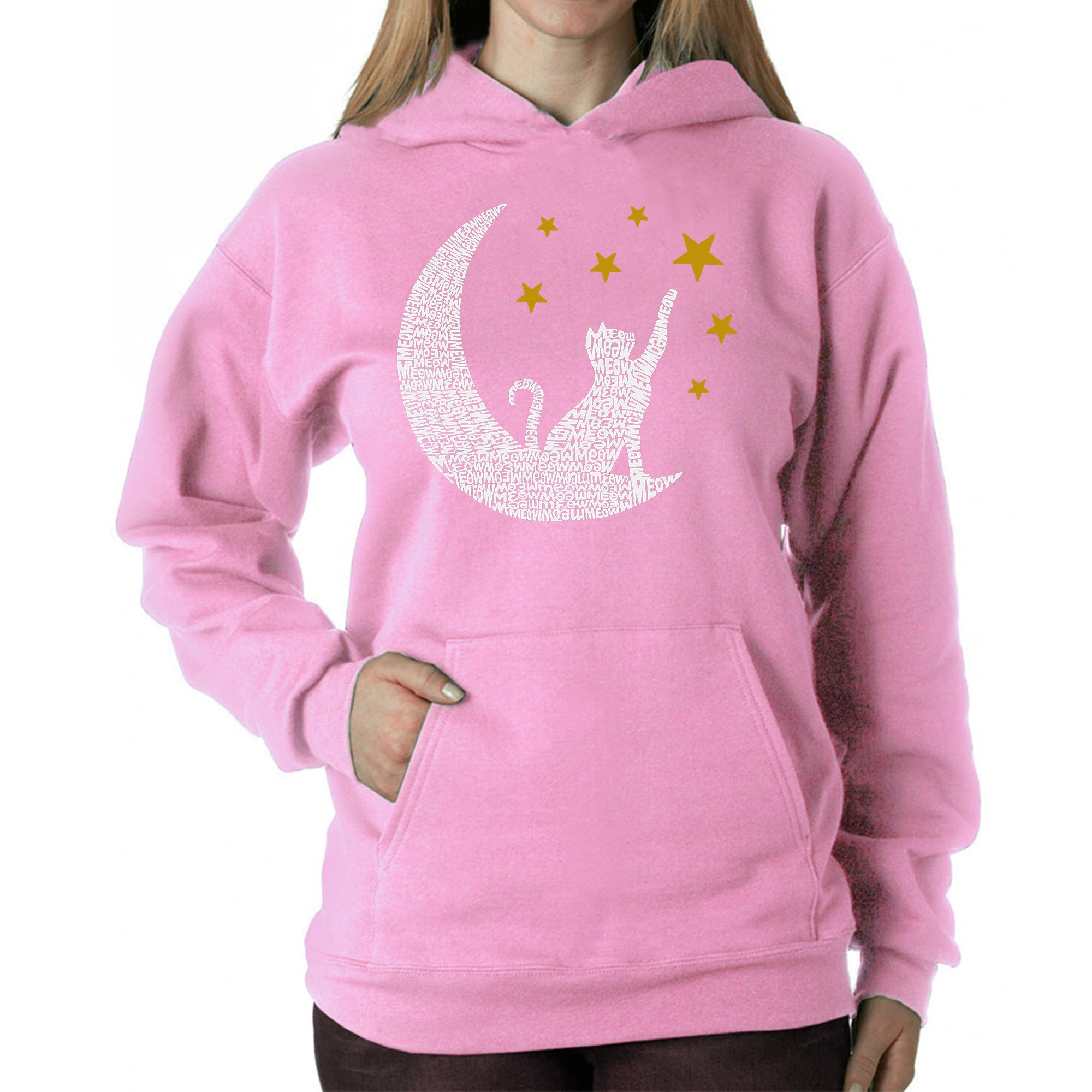 Cat Moon - Women's Word Art Hooded Sweatshirt、mySite、camillekostekn