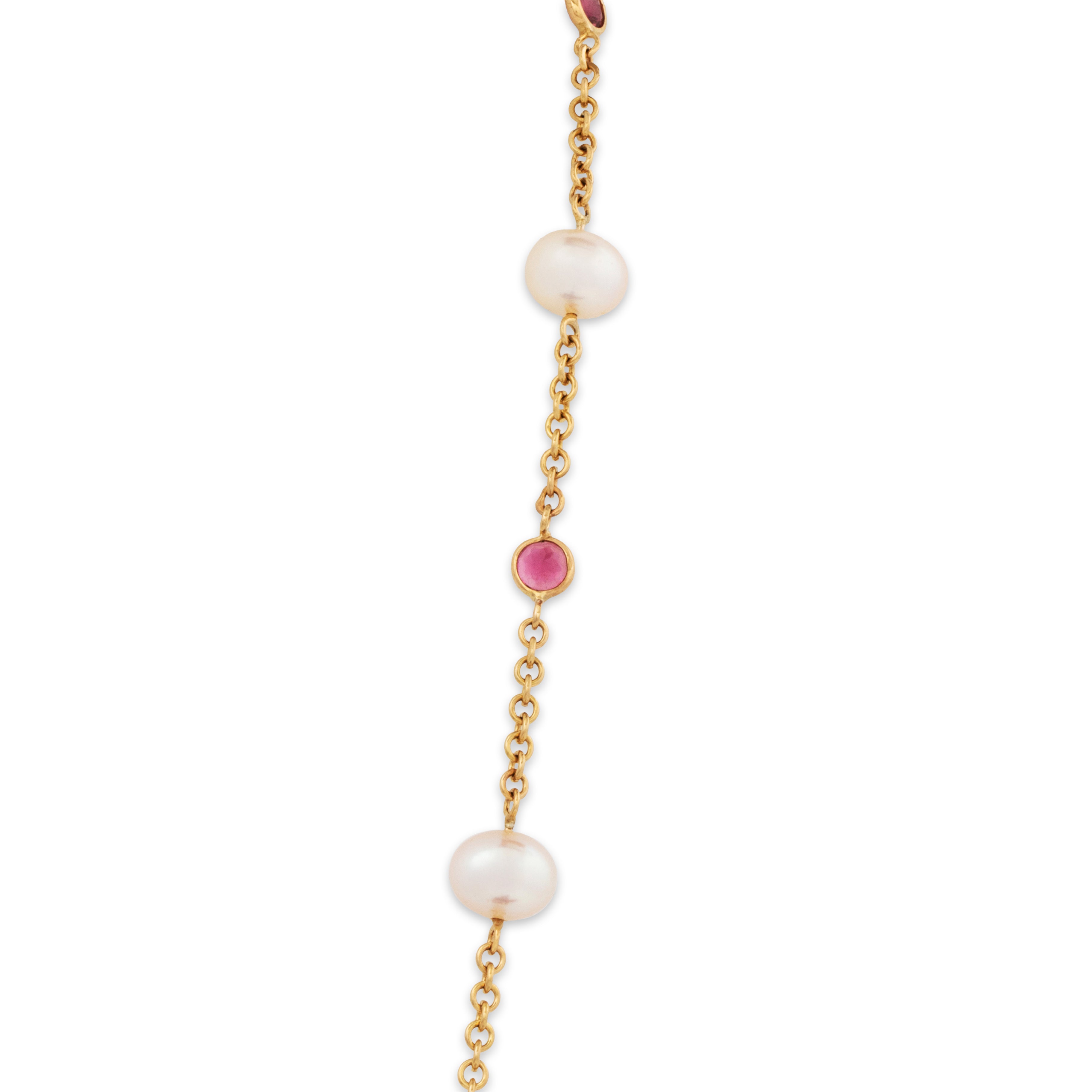 Vintage Italian 14k Yellow Gold Pearl 3cttw Pink Garnet Station Necklace 31、mySite、hinf8tx79