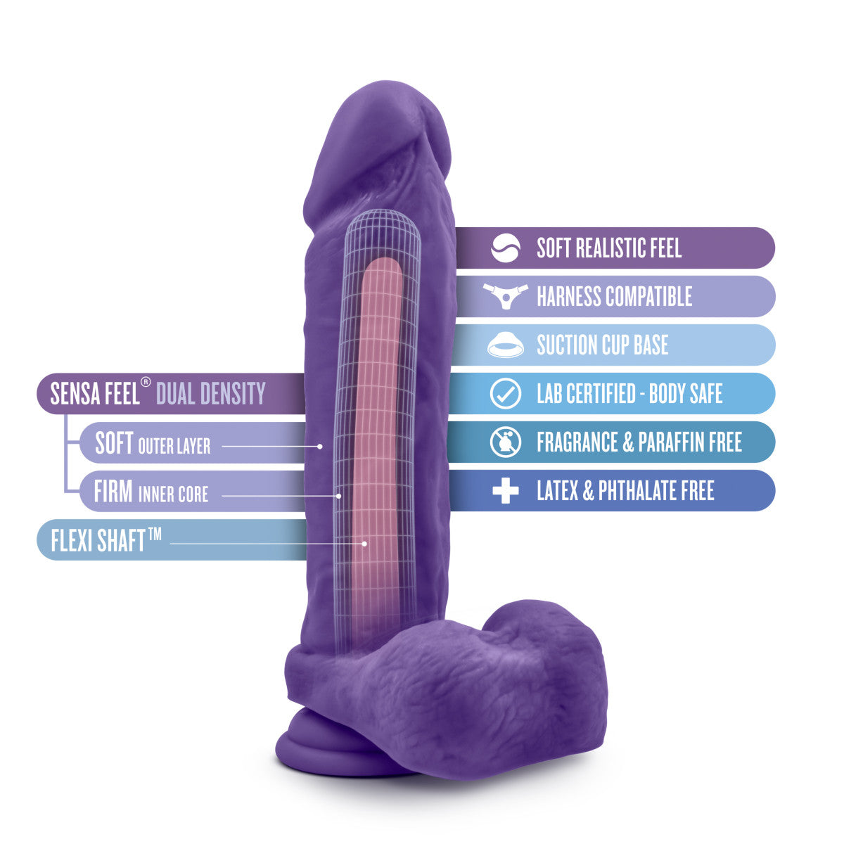 Au Naturel Bold By Blush® | Massive Realistic Purple 9-Inch Long Dildo With Balls & Suction Cup Base、mySite、bottomscart