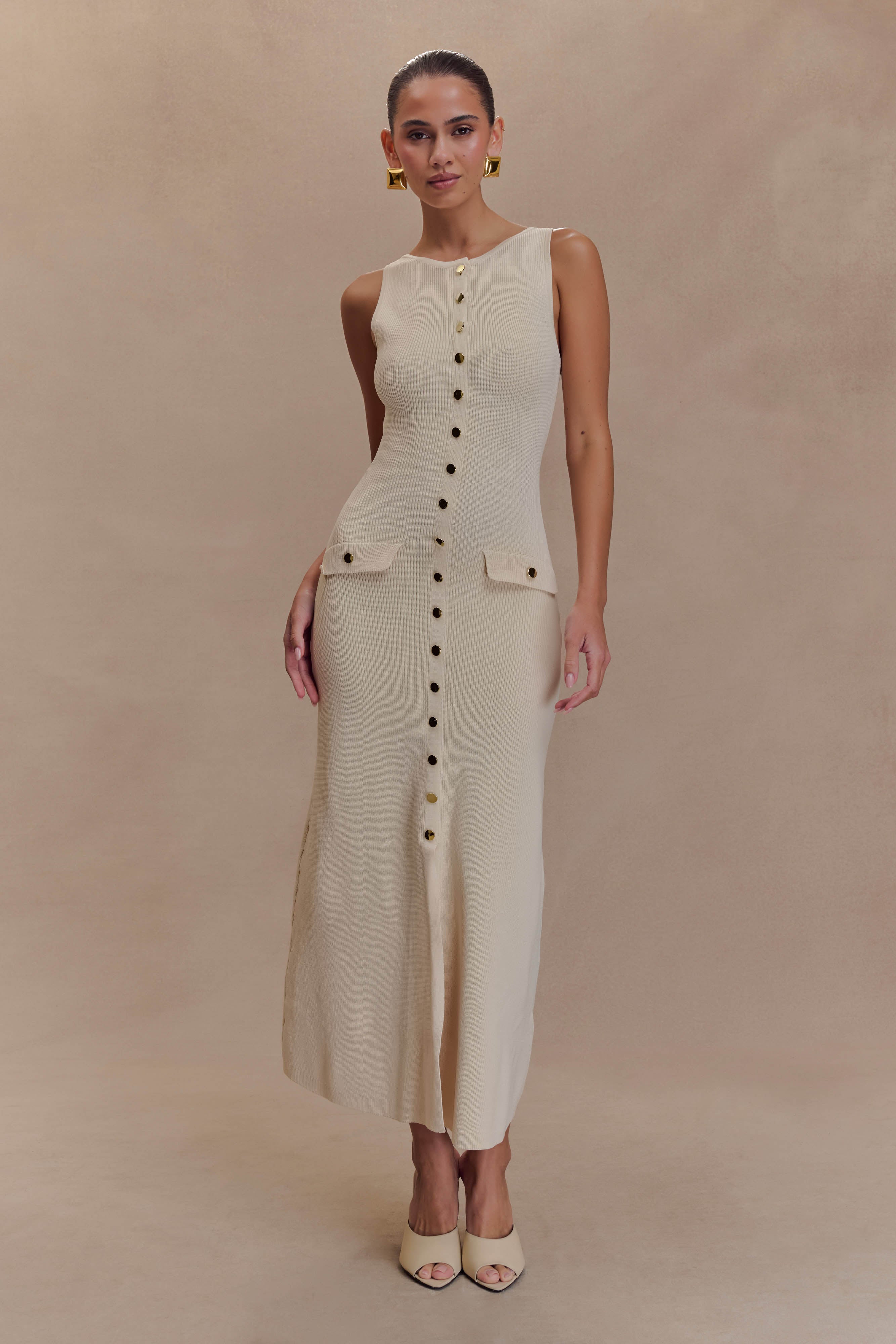 Sawyer Sleeveless Buttoned Maxi Dress - Ivory、mySite、solidvoid
