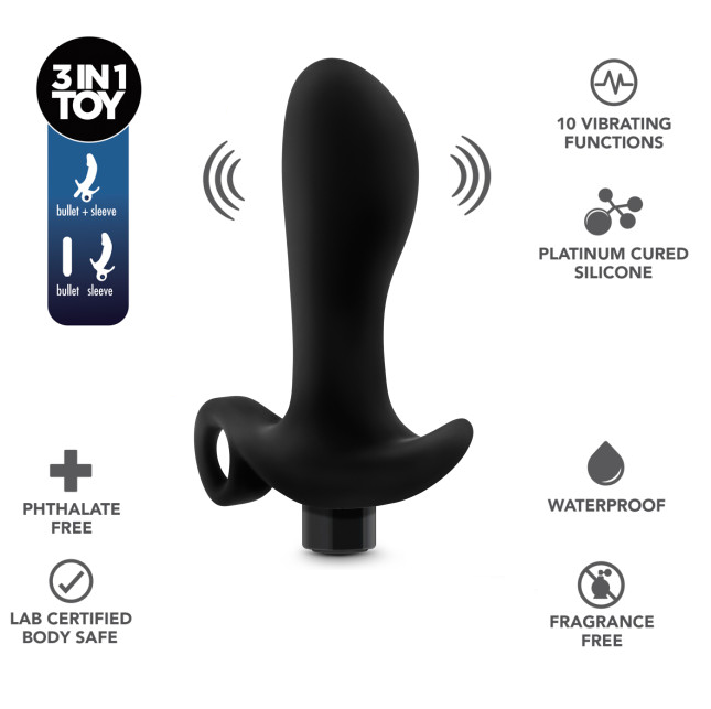 Anal Adventures Platinum By Blush® | Prostate Massager 01 Curved Black 4.25-Inch Vibrating Rechargeable Anal Plug、mySite、bottomscart