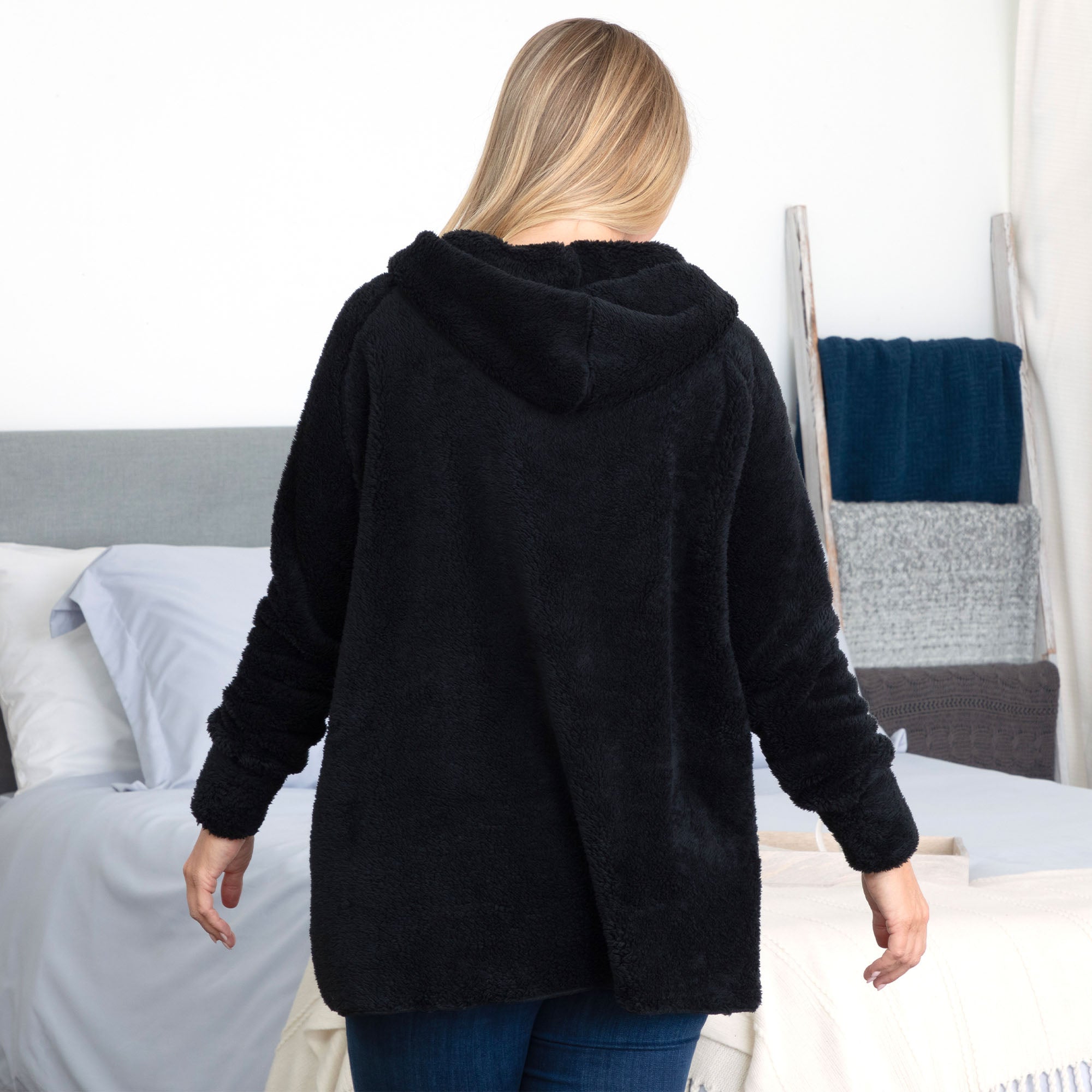 Paw Print Plush Sherpa Fleece Hooded Open Jacket、mySite、camillekostekn