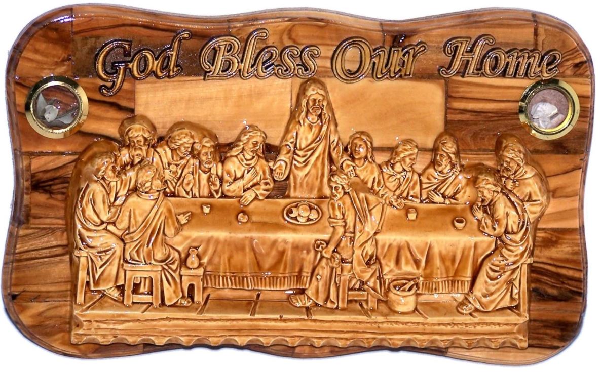  OLive wood Last Supper Plaque Hand Made in Bethlehem Holy Land with Alabaster / Ceramic clay、mySite、elrpsem3k