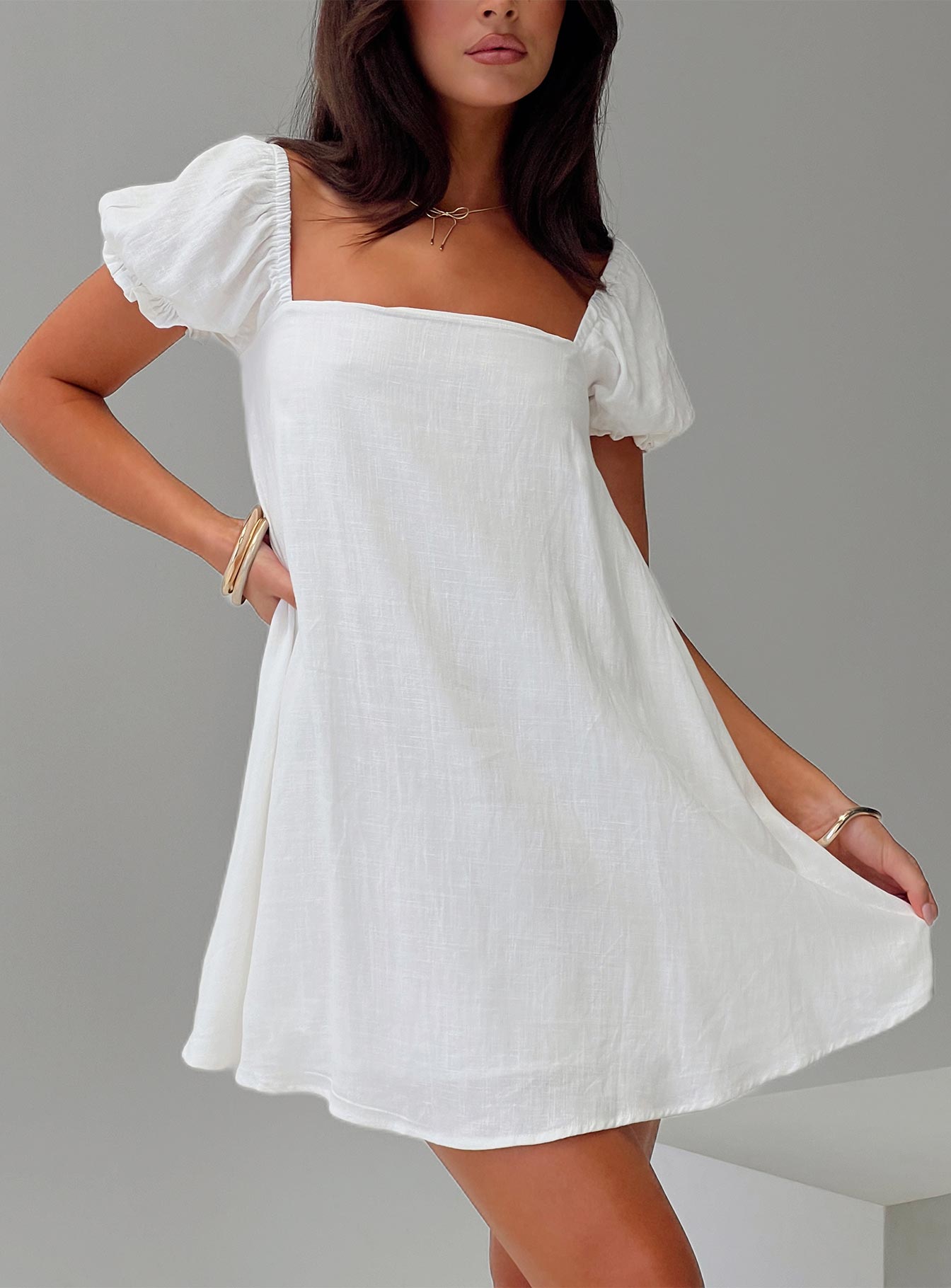 Beyond Linen Blend Mini Dress White、mySite、solidvoid