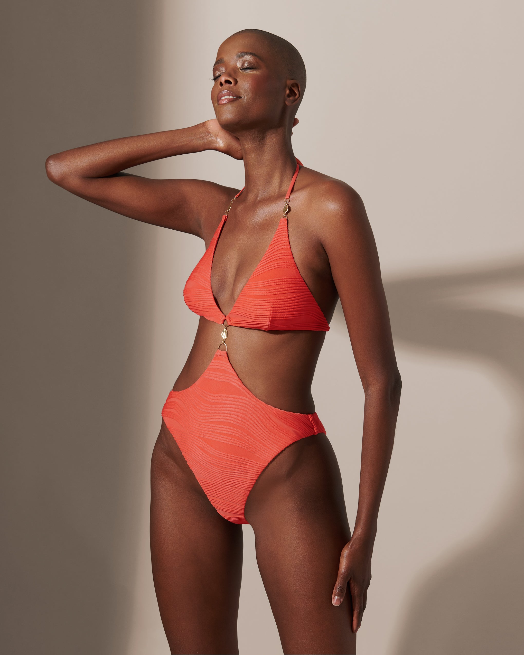 Orta Plunge Cut-out Swimsuit Hot Coral、mySite、bengalsvssteelers