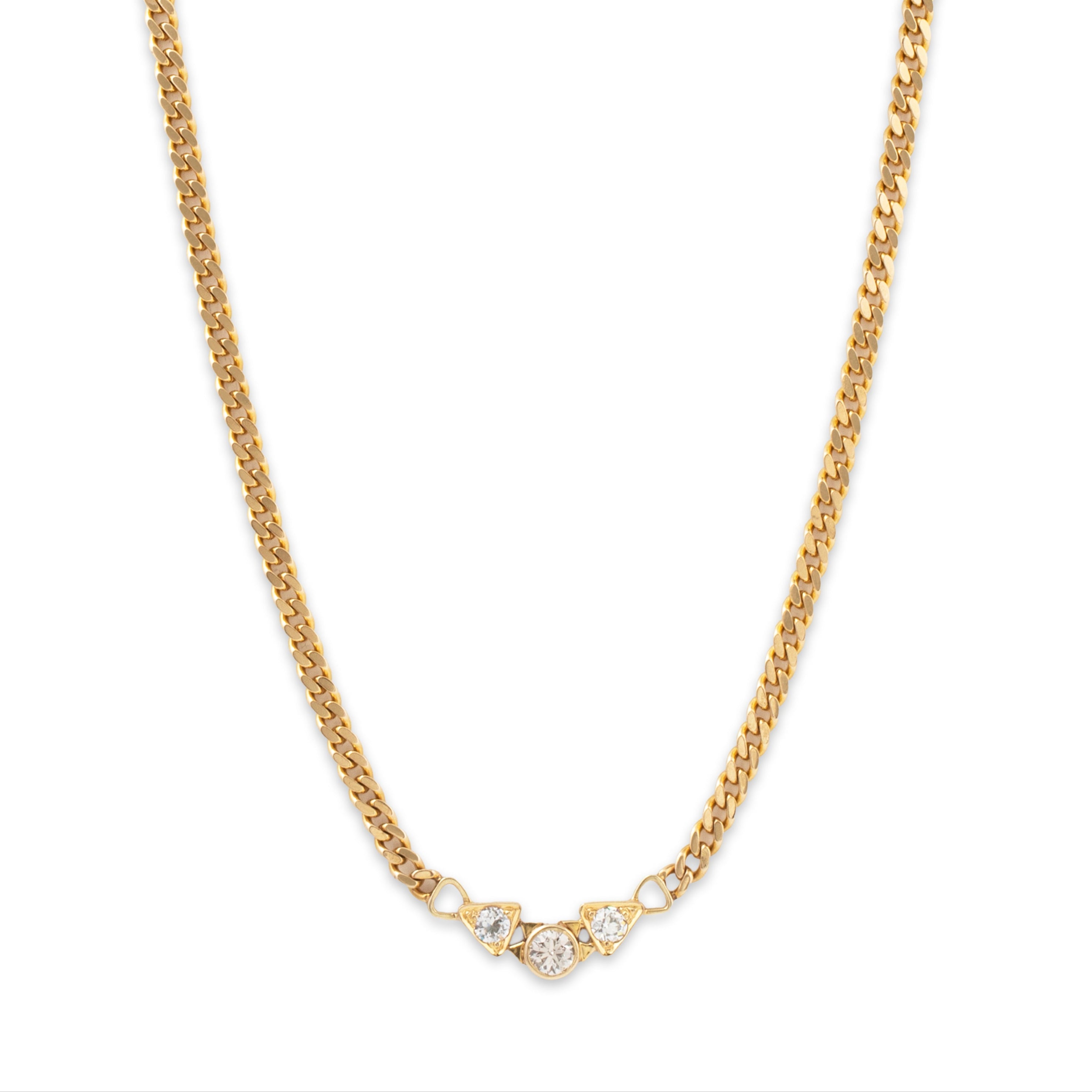 Vintage Italian 14k Yellow Gold 1.1cttw Old Mine Diamond Curb Link Necklace 19、mySite、hinf8tx79