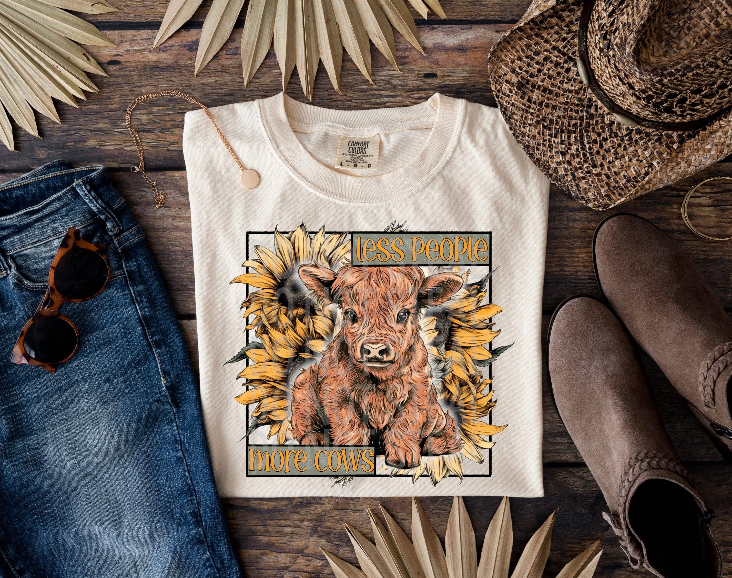 Less People More Cows-Highland Calf with Sunflowers Tshirt for Cow Lovers、mySite、g9winljtr