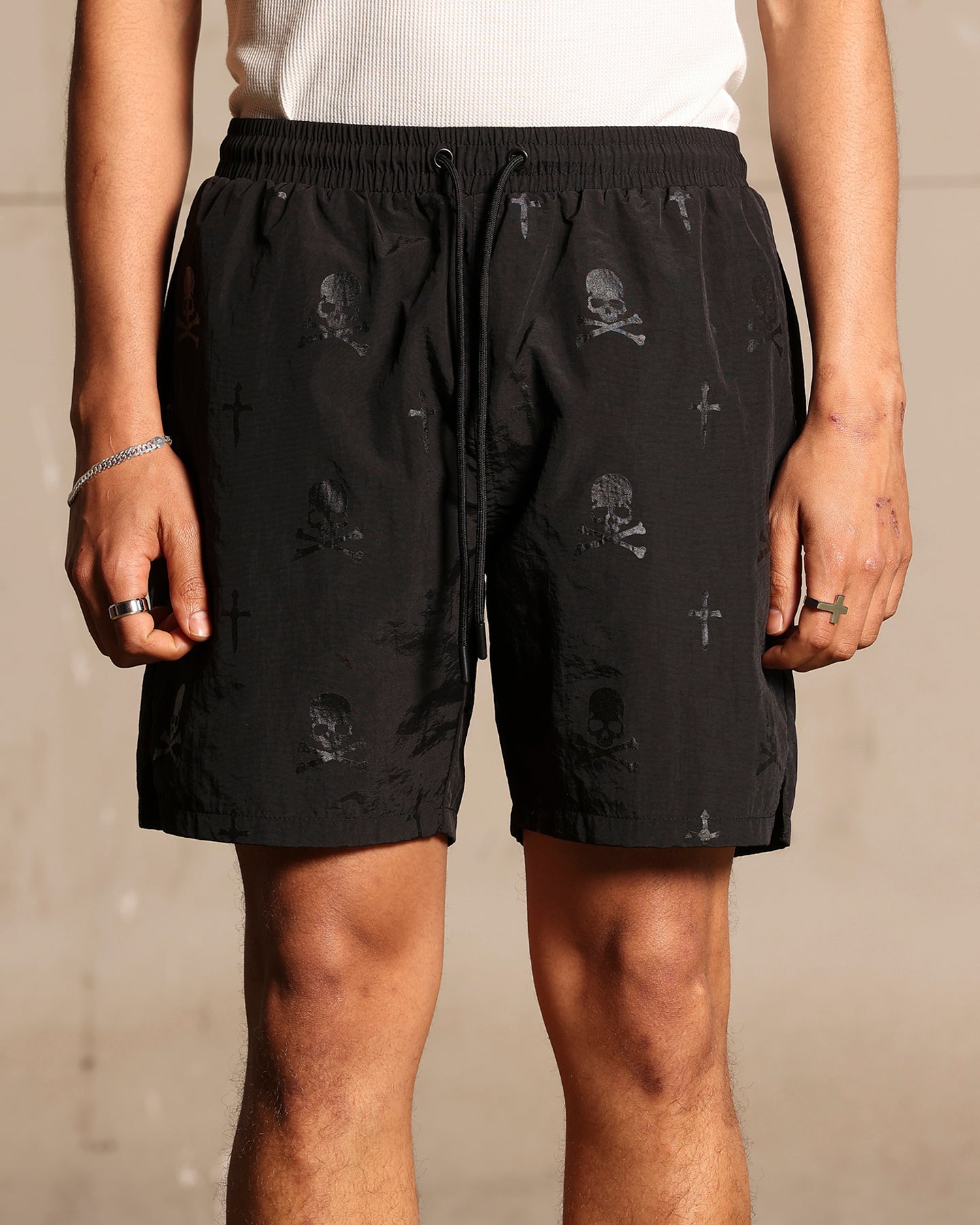 Saint Morta Skull And Bones Beach Shorts Black、mySite、zt4zffjzw