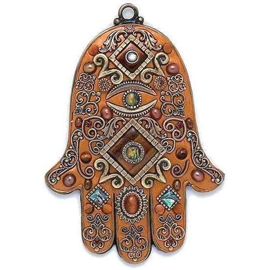 Michal Golan Gold Tone and Blue Wall Hamsa、mySite、topwebapps