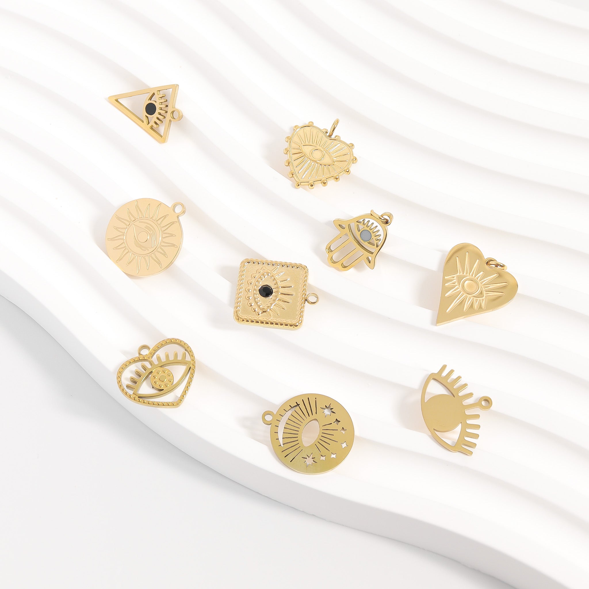 18K Gold PVD Stainless Steel Evil Eye Heart Charm / PDL0006、mySite、dreamappss