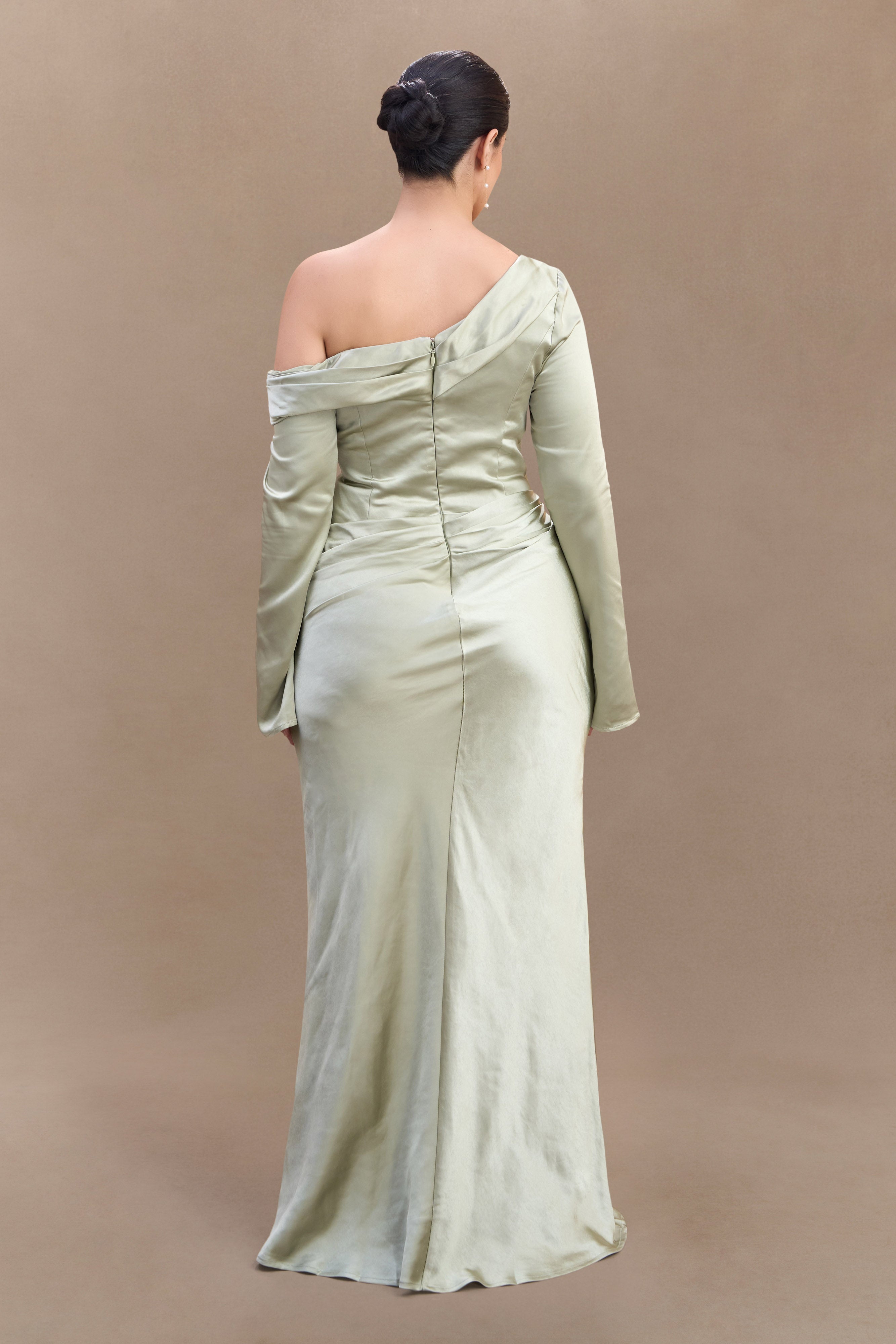 Iris Long Sleeve Satin Maxi Dress - Sage、mySite、solidvoid