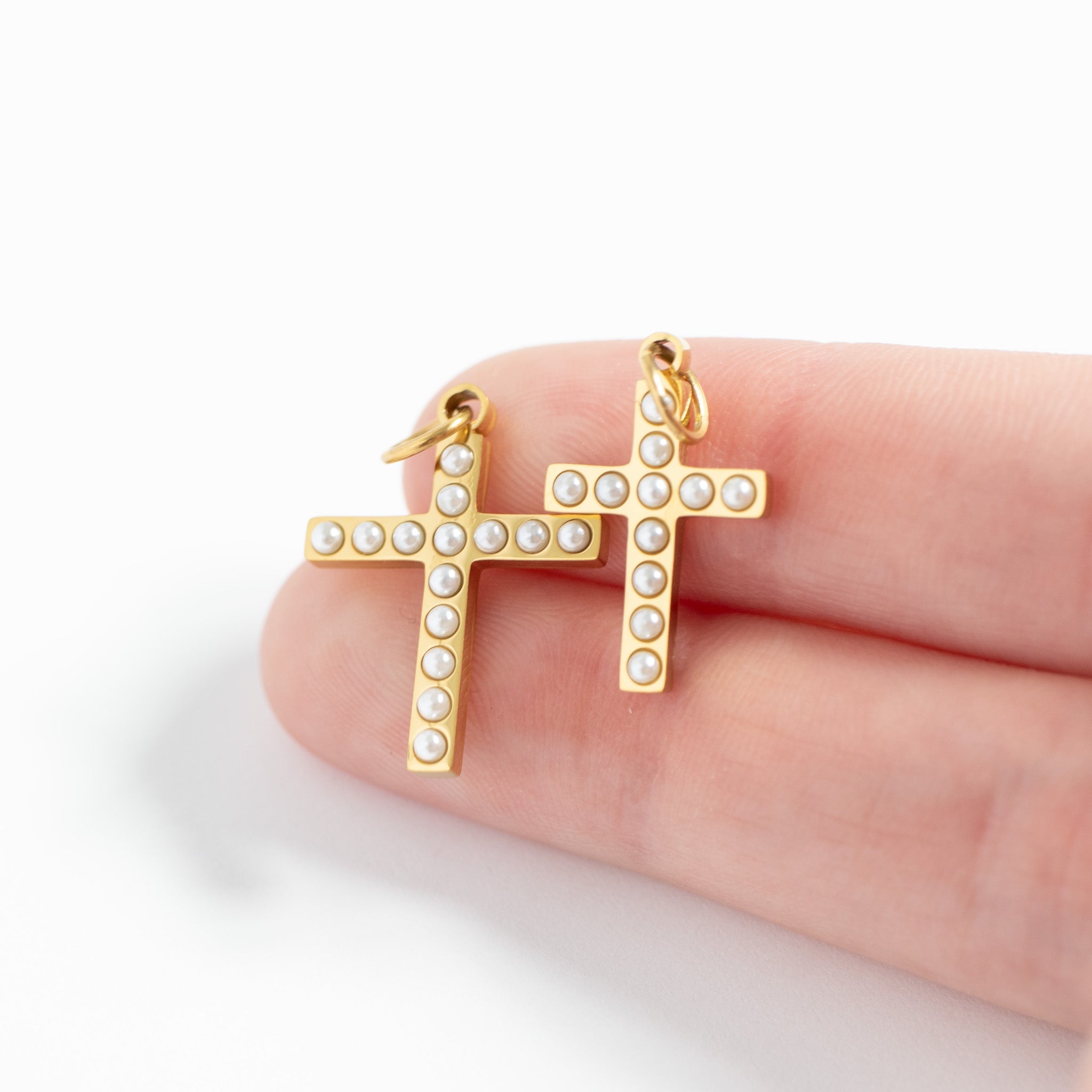 18K Gold PVD Stainless Steel Pearl Cross Charm / PDL0252、mySite、dreamappss