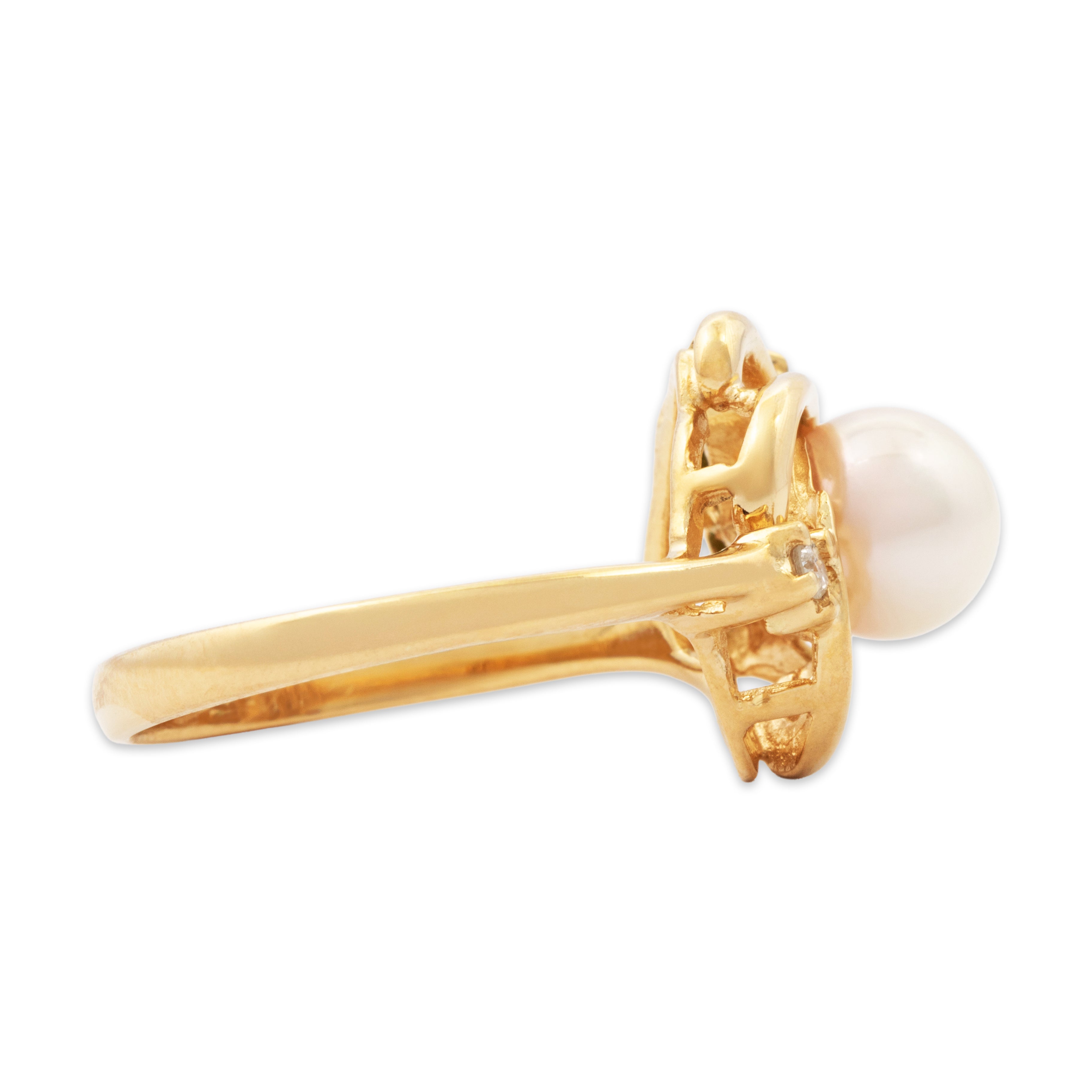 Vintage 14k Gold Pearl Emerald Diamond Lustrous Swirl Ring 6.50、mySite、hinf8tx79