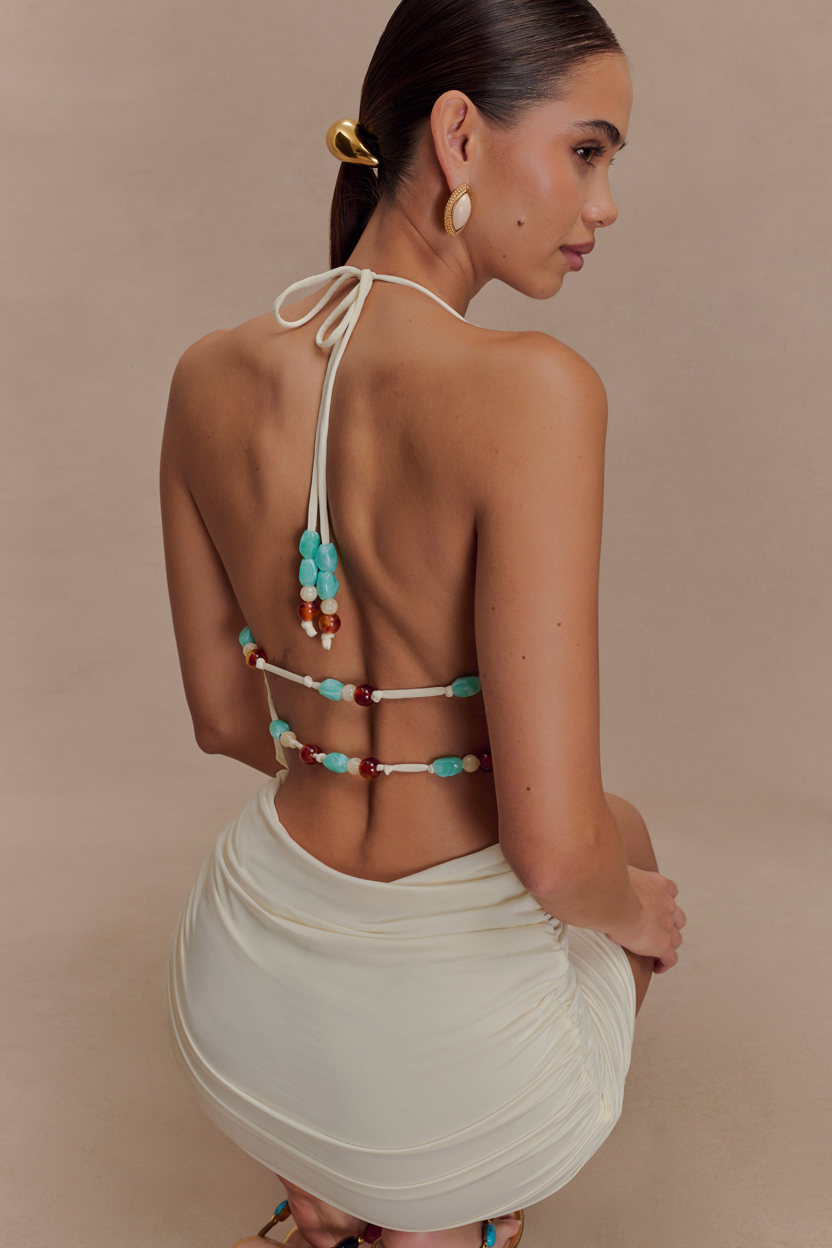 Astraeus Beaded Cowl Mini Dress - Ivory、mySite、solidvoid