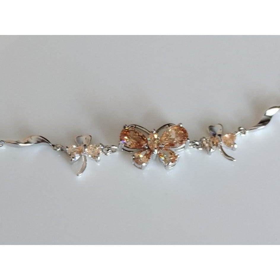 Butterfly Bracelet Sterling Silver and Genuine Amethyst, Purple, Green or Yellow CZ Elegant、mySite、g9winljtr