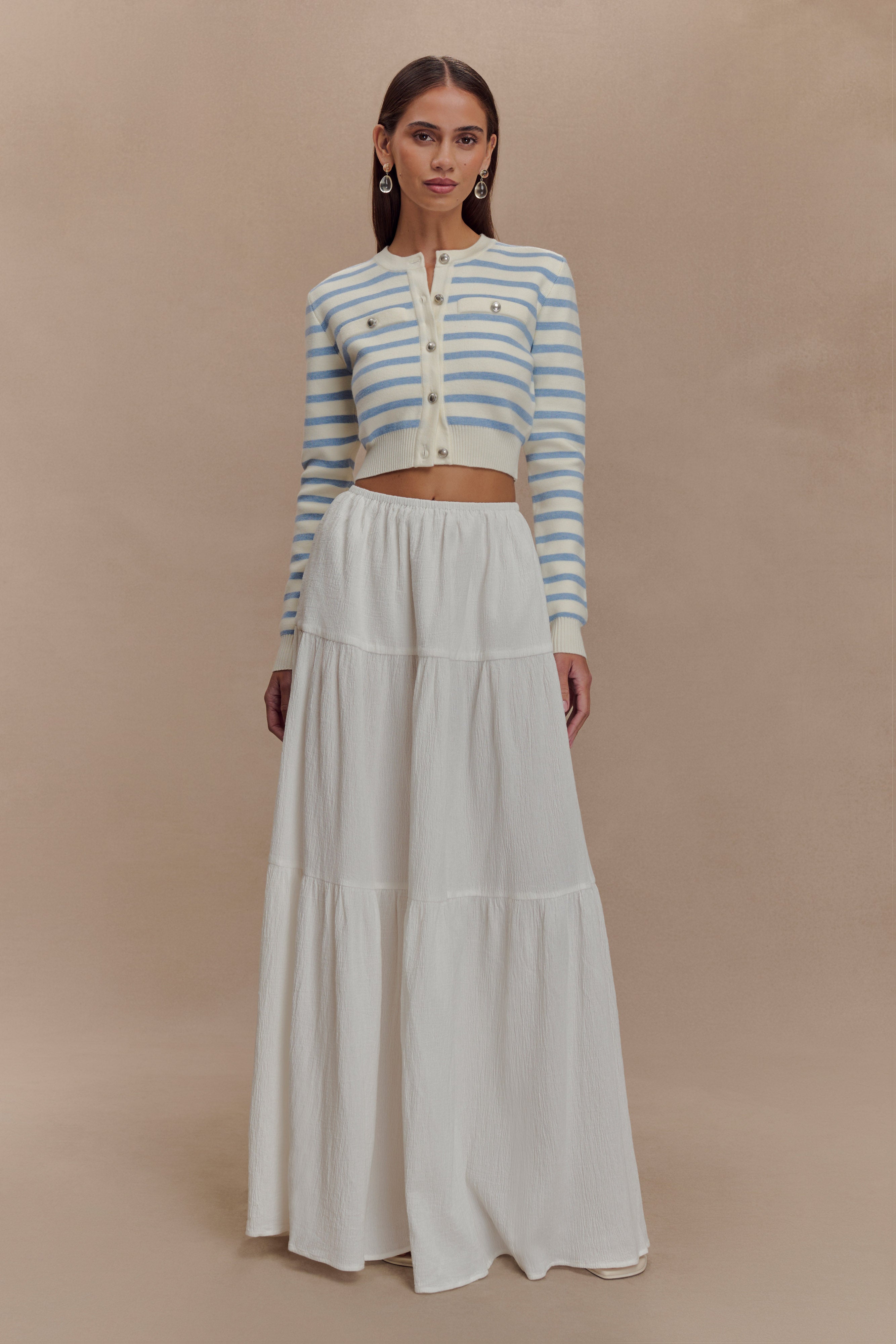 Tanner Striped Knit Cardigan - Light Blue/White、mySite、solidvoid