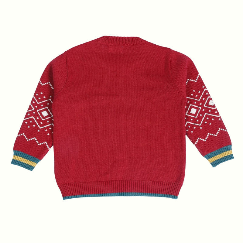 Cotton Jacquard Sweater, Lower & Cap Set | Santa Printed | Cherry Red | Set of 3、mySite、camillekostekn