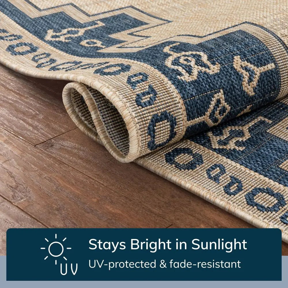 Mani Oriental Medallion Indoor Outdoor Blue Flatweave Rug、mySite、gigharbornorthrealestate