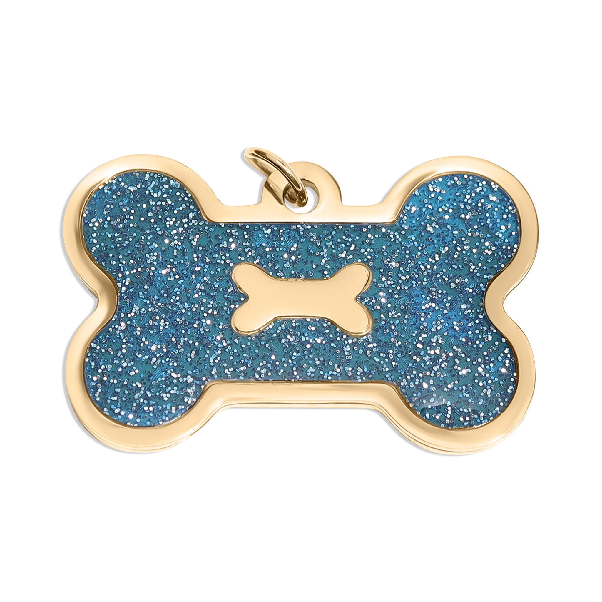 18K Gold PVD Stainless Steel Large Dog Bone Pet Tag With Glitter Epoxy / PDL0165、mySite、dreamappss
