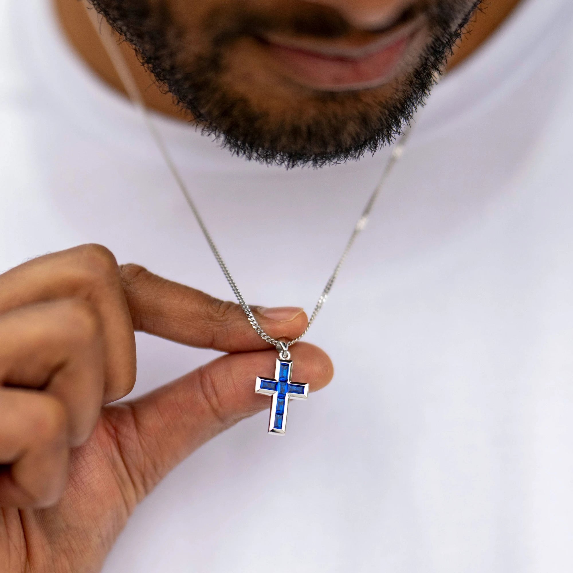  Stone Cross Pendant - Sapphire