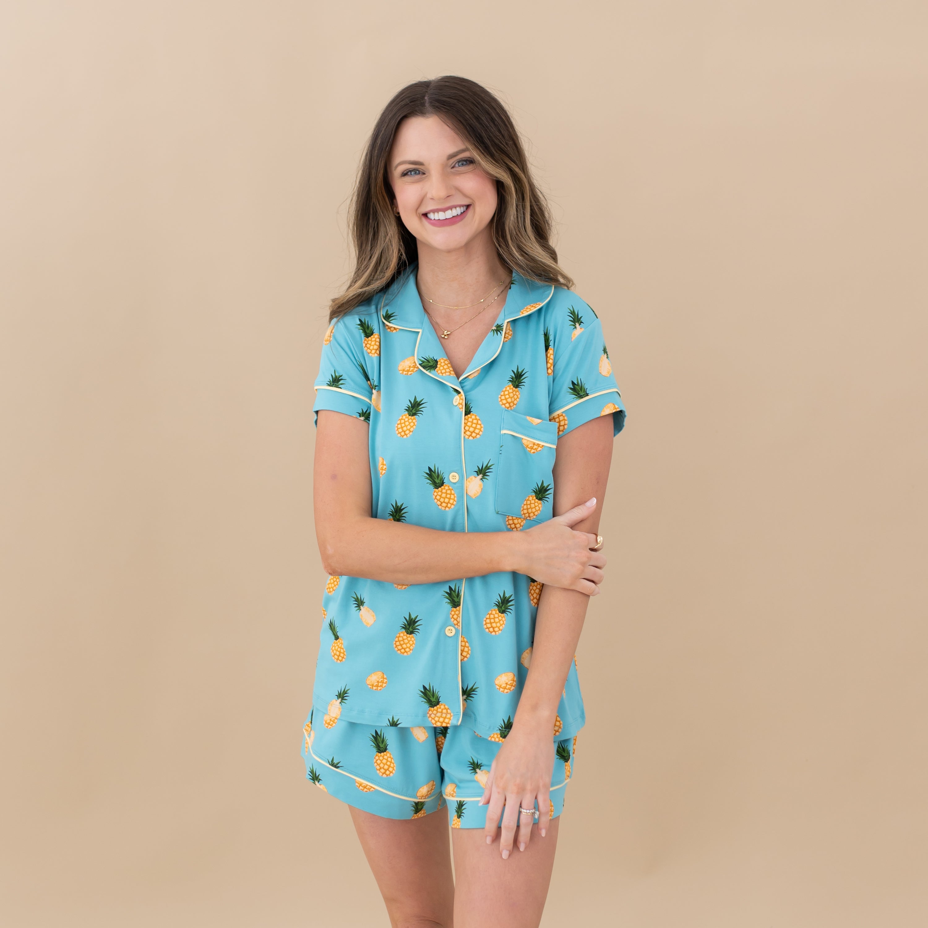  Women’s Short Sleeve Pajama Set in Pineapple、mySite、layawaytickets