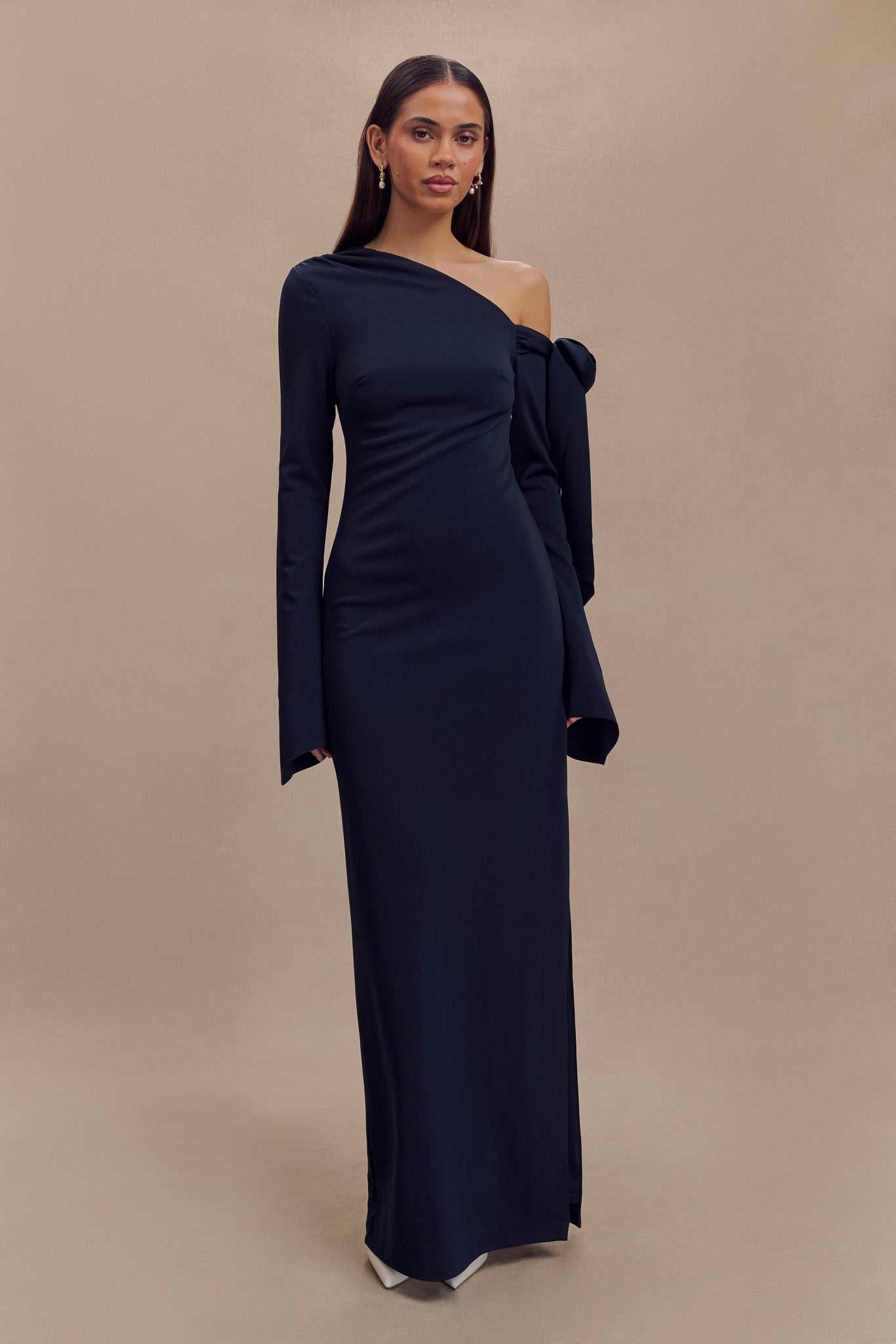 Nicola One Shoulder Crepe Maxi Dress - Dark Navy、mySite、solidvoid