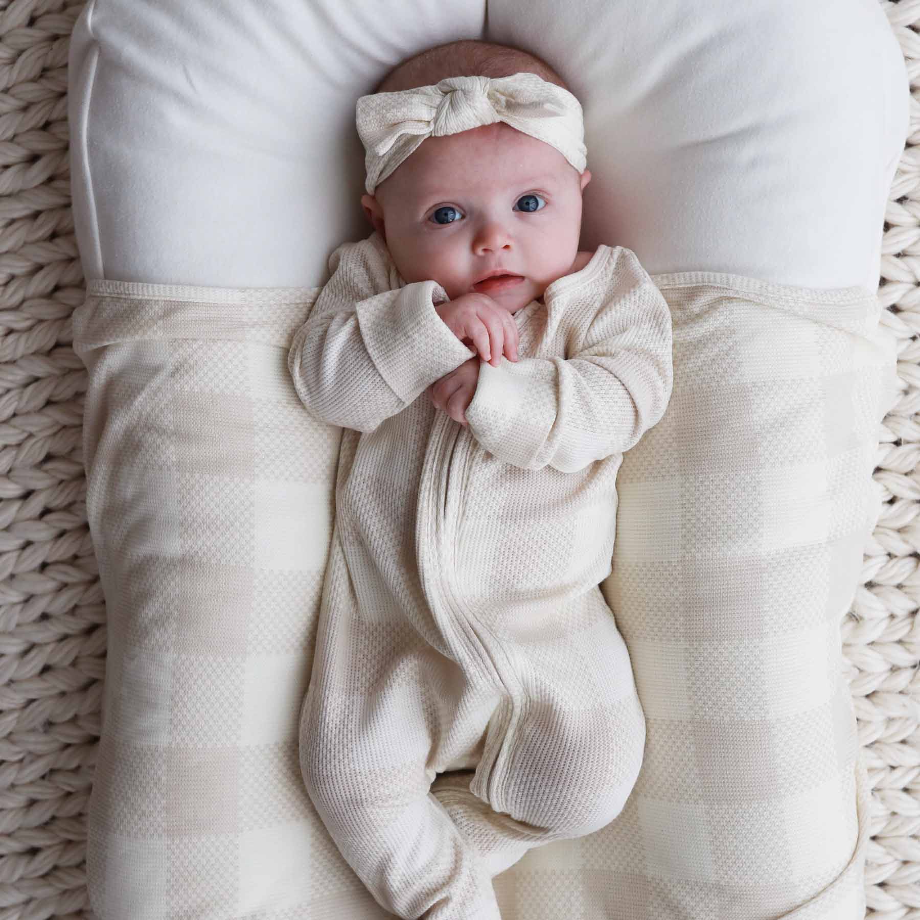  Big Check Bamboo Waffle Knit Large Bow Headwrap | Sand、mySite、layawaytickets