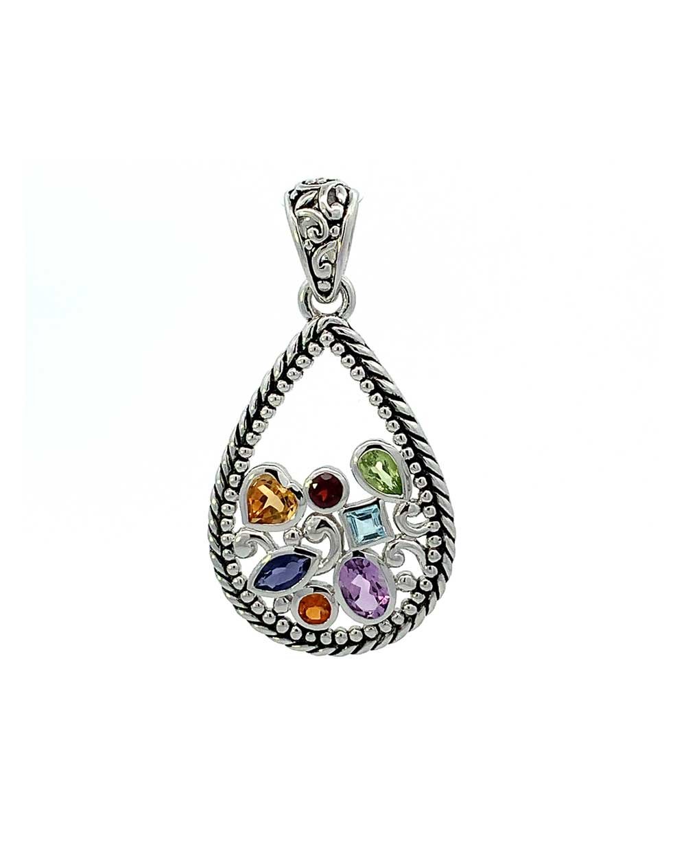 Sterling Silver Mixed Geometry Teardrop Chakra Rainbow Pendant、mySite、topwebapps