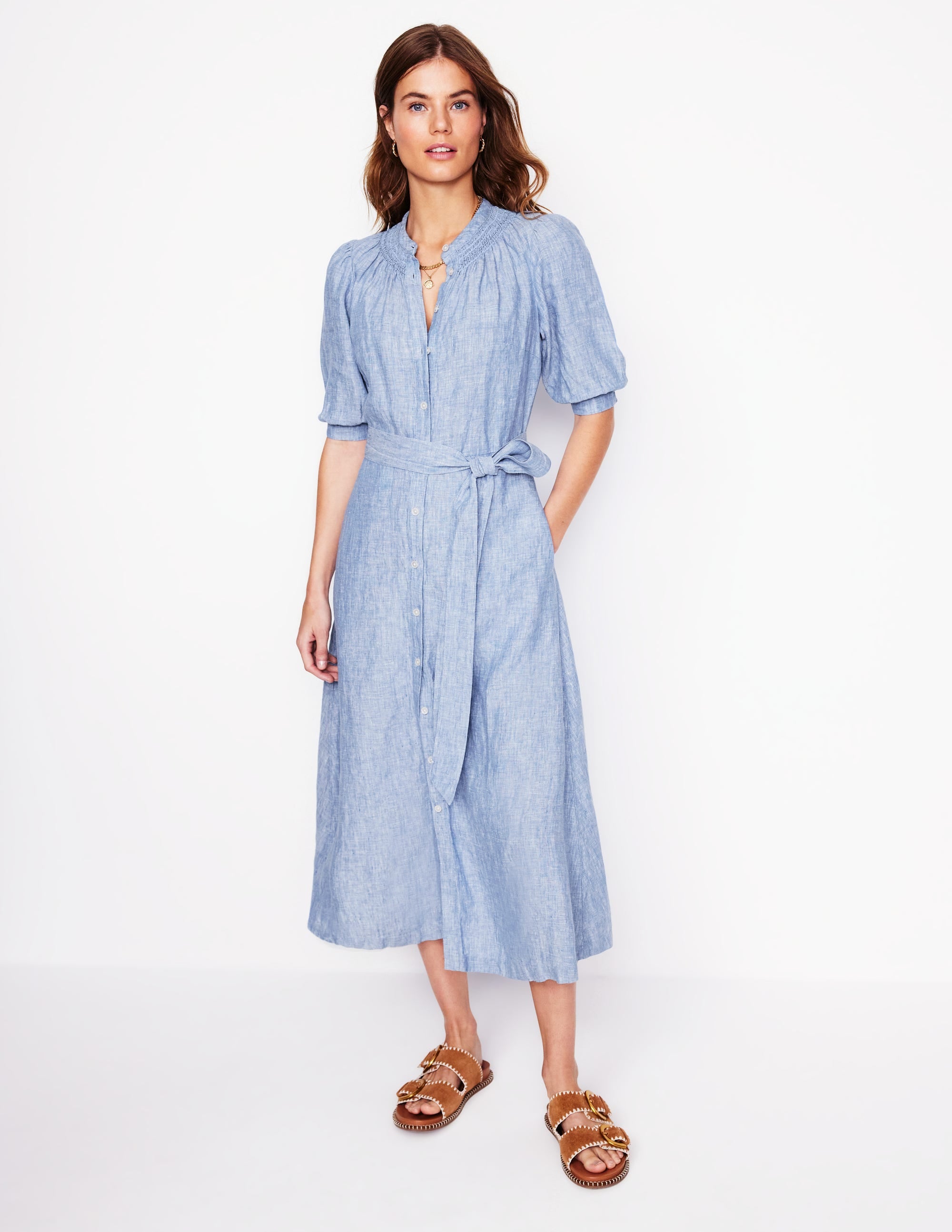  Ada Linen Midi Dress-Grey Blue Chambray、mySite、ashleygrahame