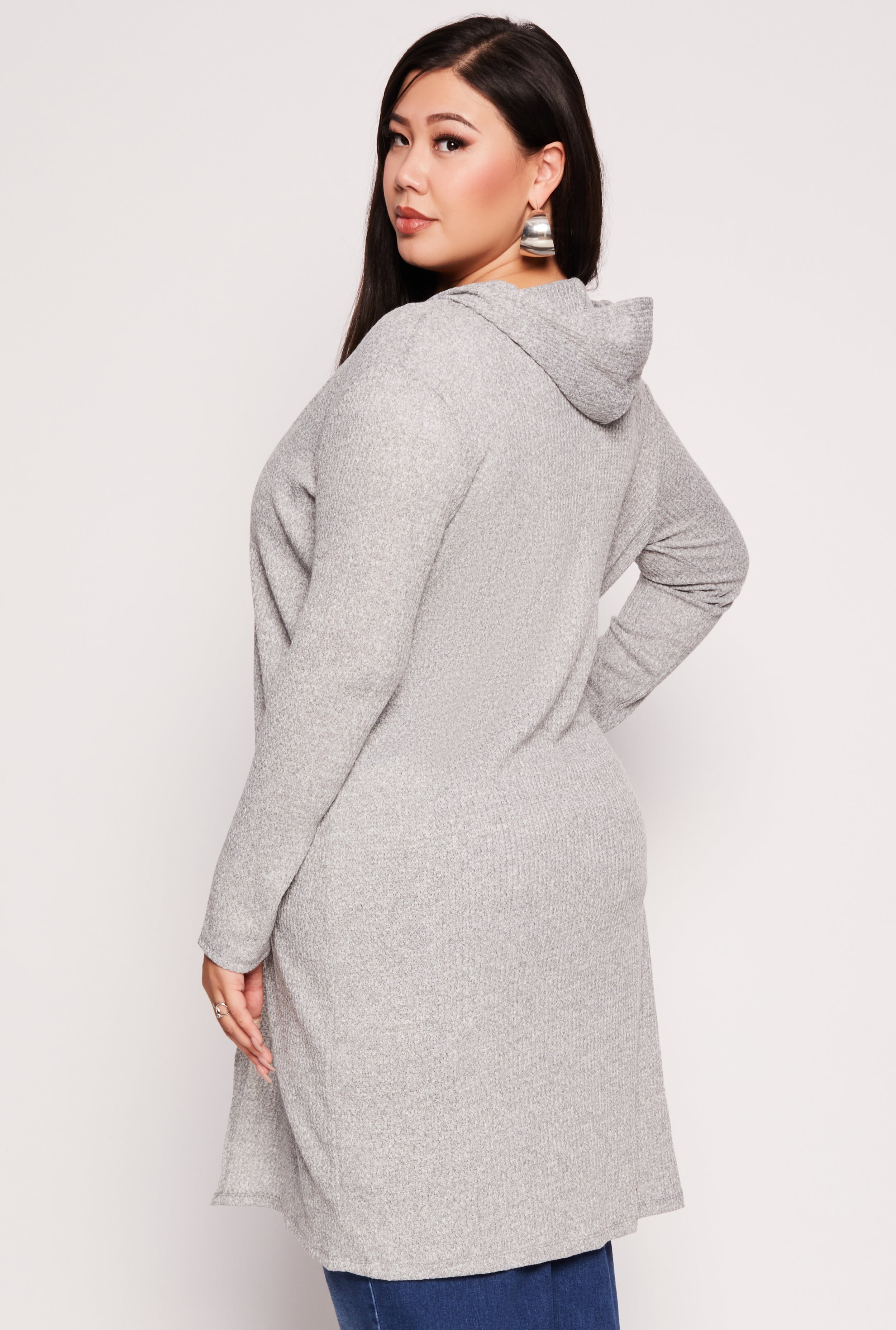 Plus Size Waffle Knit Hooded Duster、mySite、camillekostekn