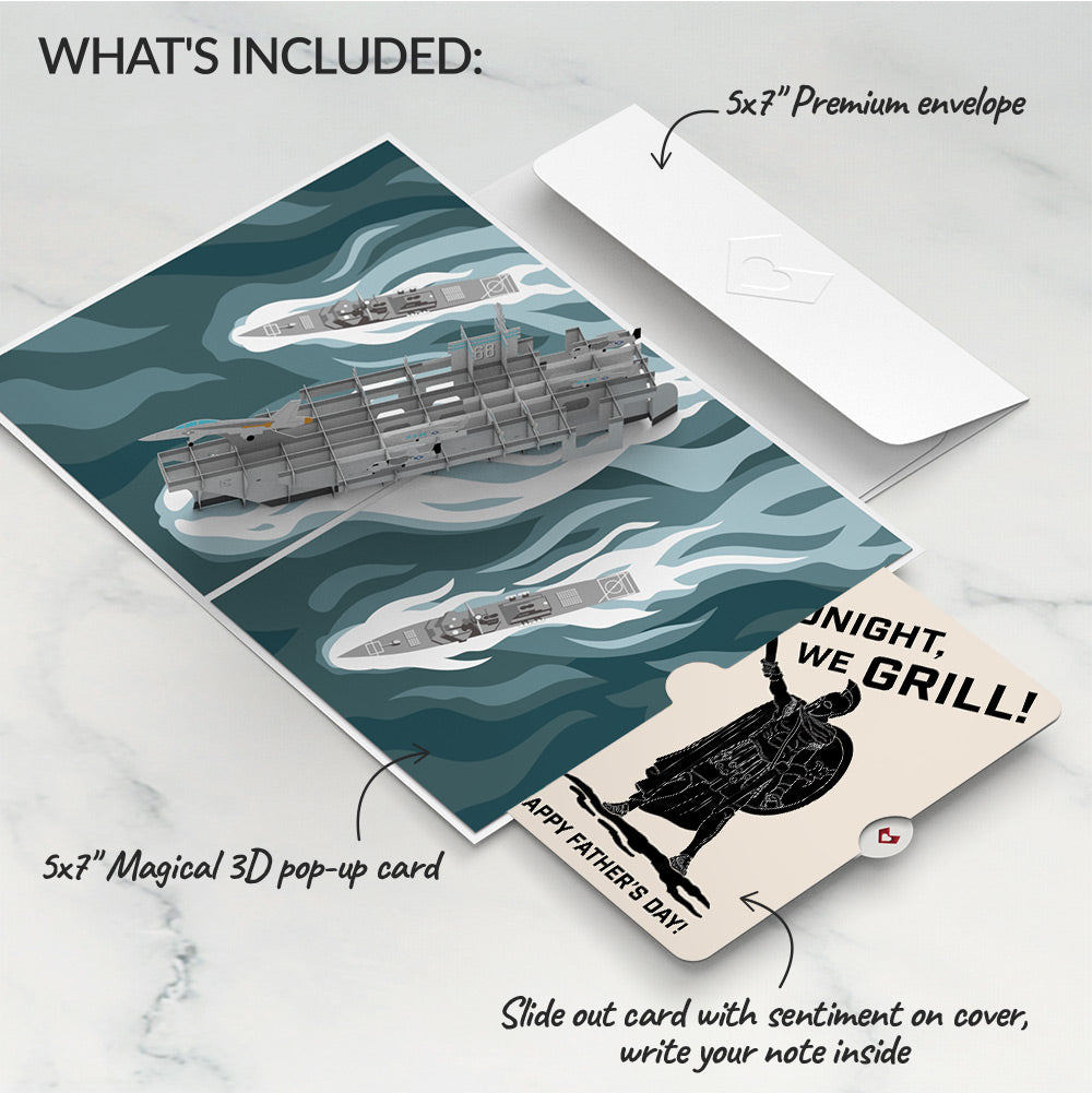 U.S. Aircraft Carrier Father's Day Pop-Up Card and Spartan Grilling Sentiment Set、mySite、solidvoid