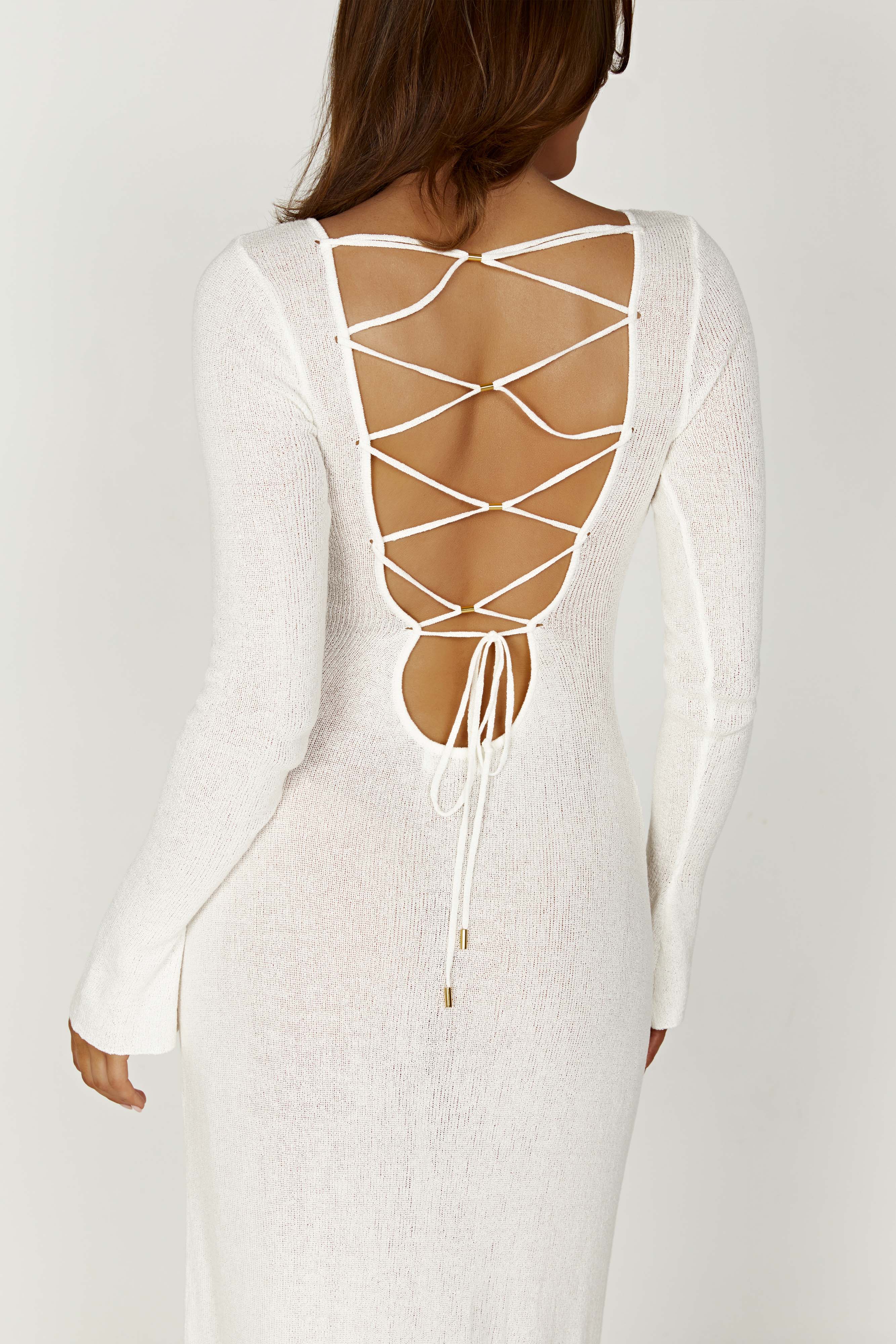 Talia Maxi Open Back Knit Dress - Ivory、mySite、solidvoid