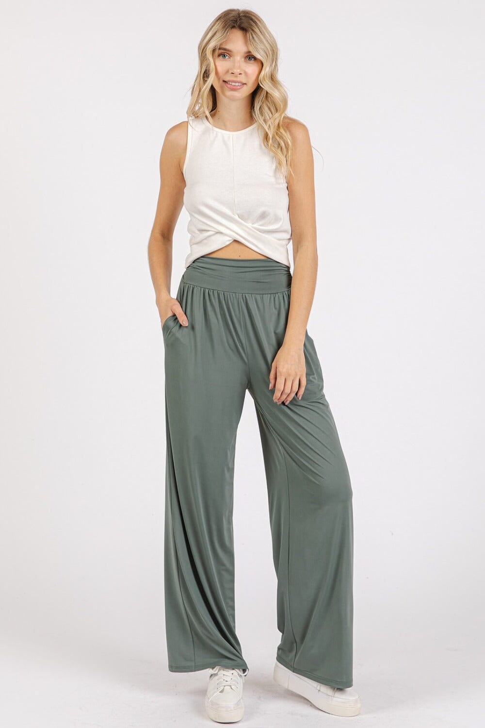 Mittoshop Stretch Banded Waist Wide Leg Pants with Pockets、mySite、camillekostekn